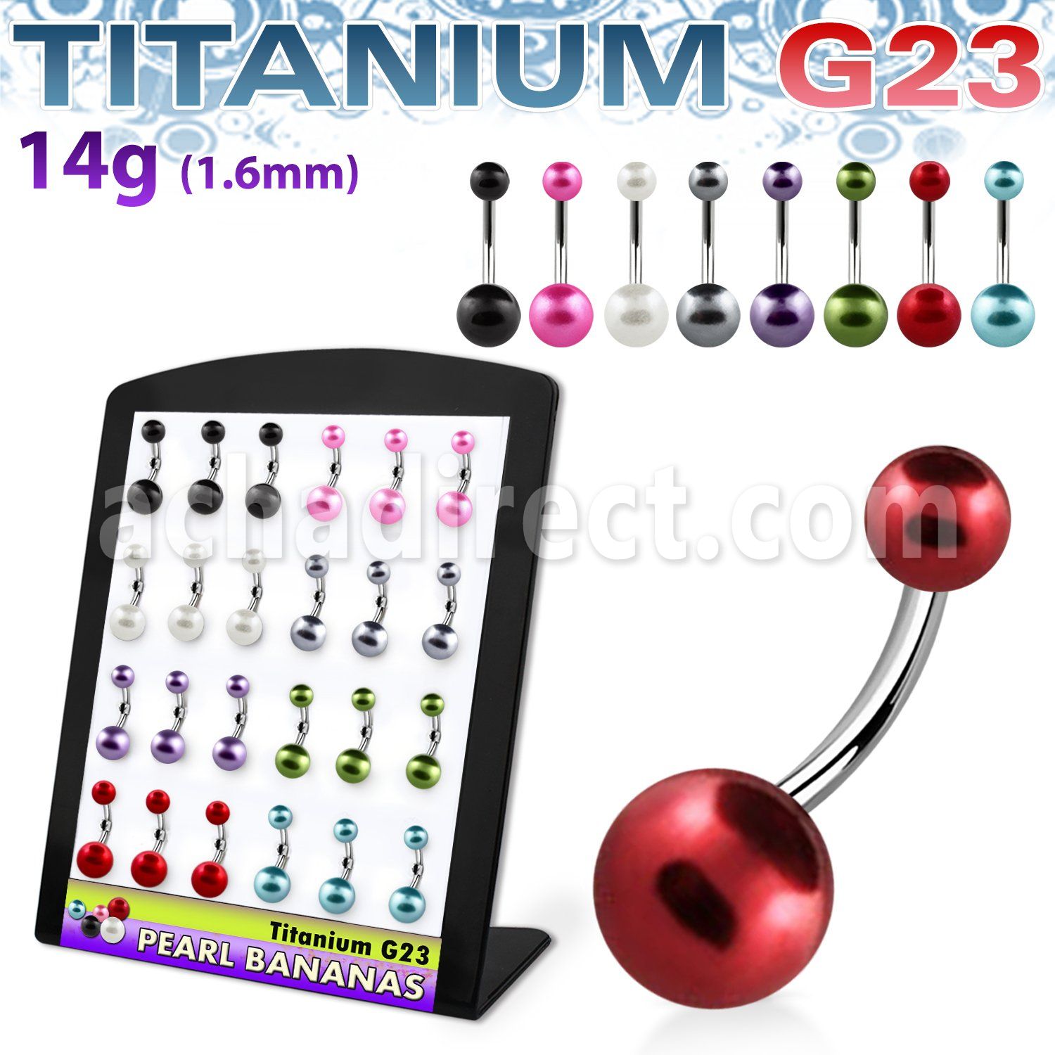 brubn1 titanium g23 belly banana with faux pearl ball