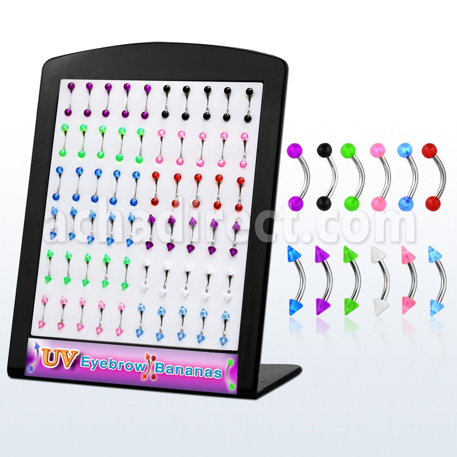 bruv3 316l steel eyebrow banana with acrylic uv ball cone