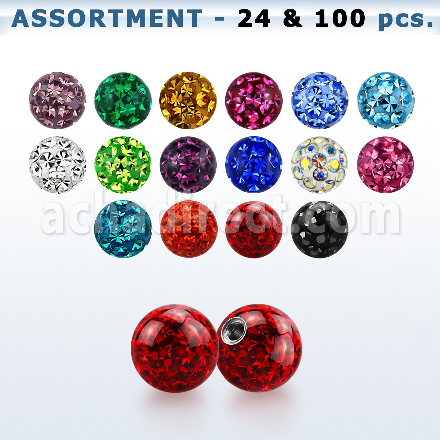 bulk w 4mm multi crystal ball 18g resin cover