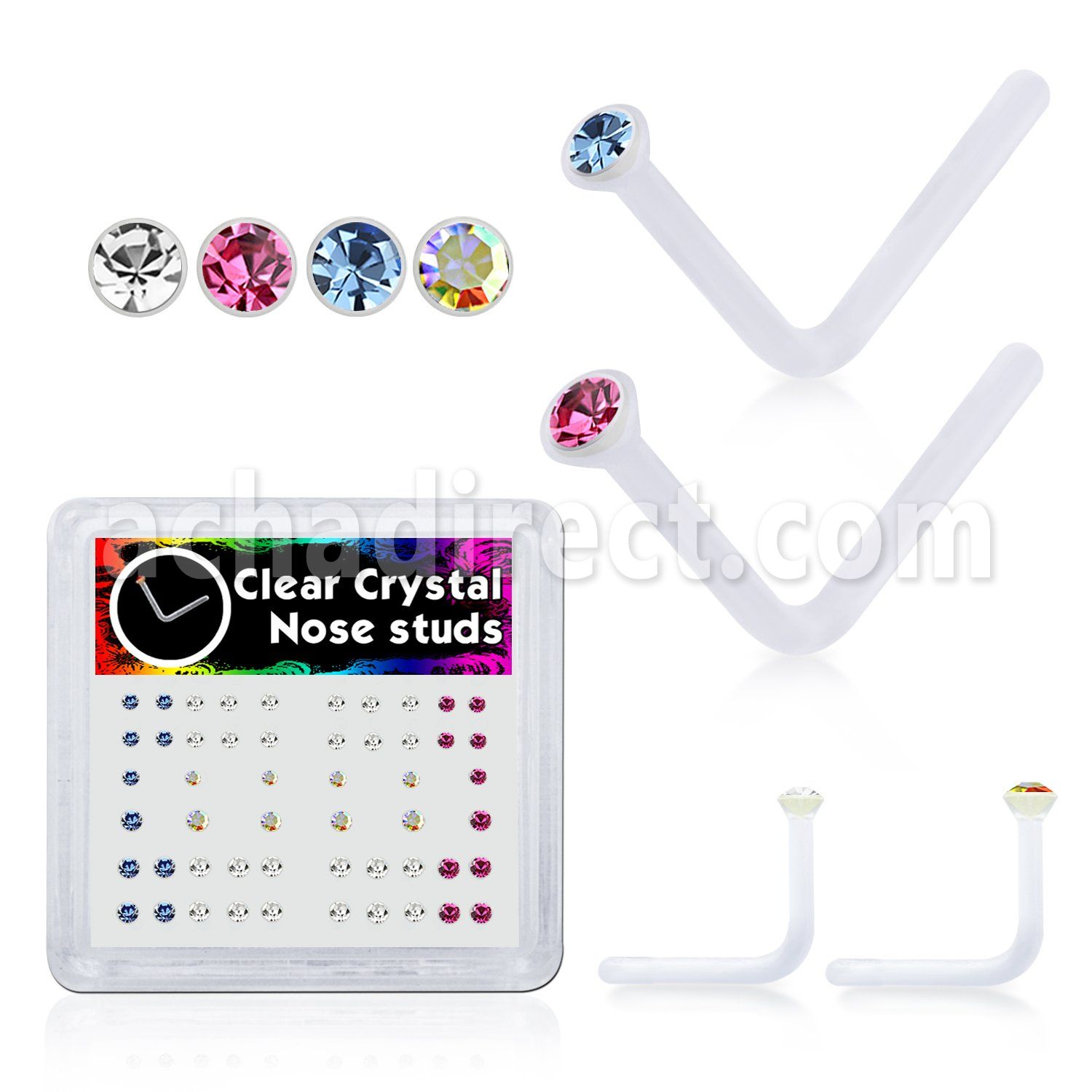 bxa30 clear acrylic nose stud with round crystal top