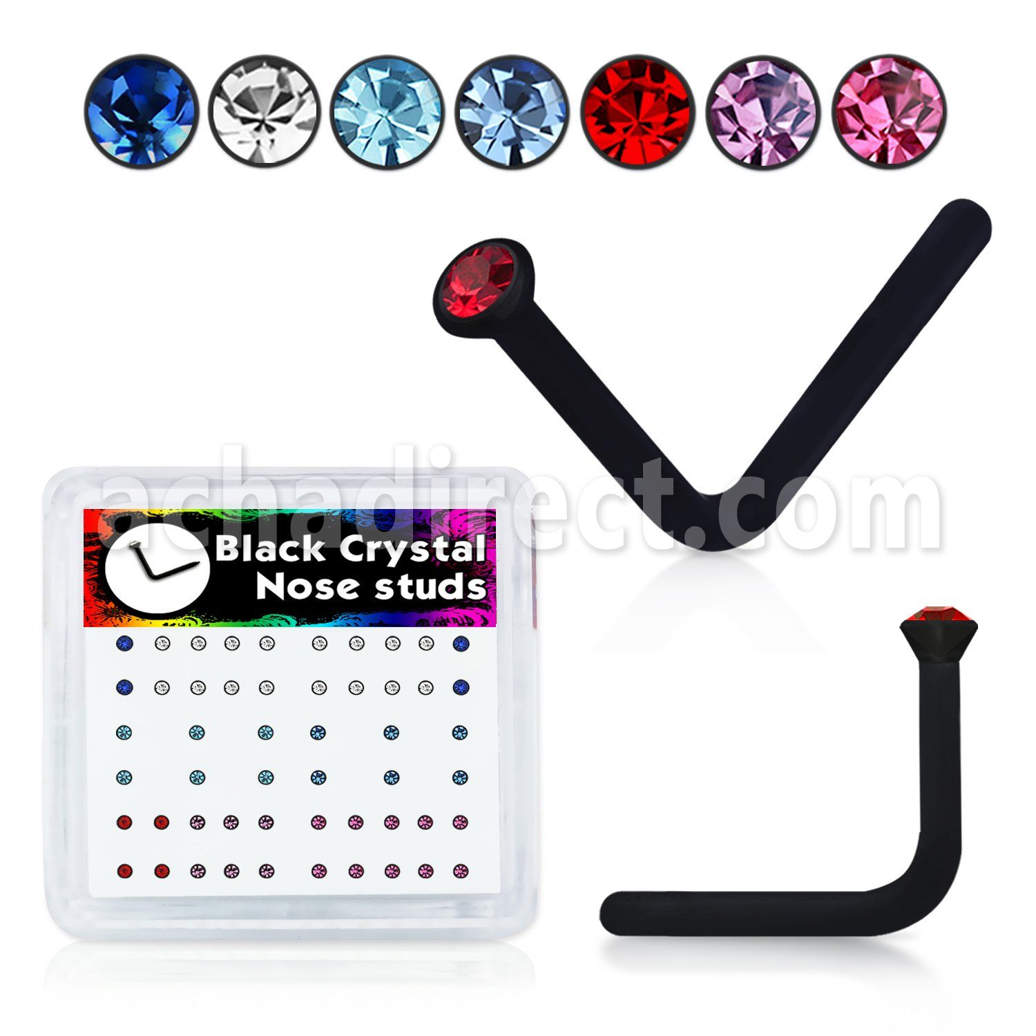 bxa4 black acrylic nose stud with round crystal top