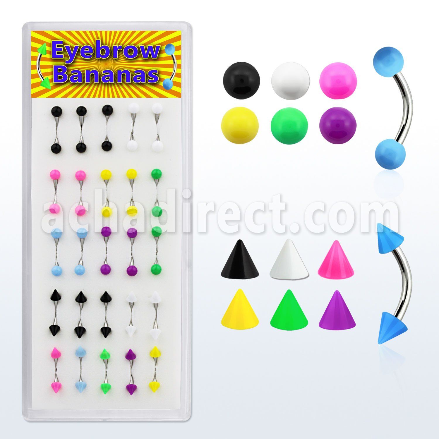 bxmbj1 316l steel eyebrow banana with solid colored ball cone