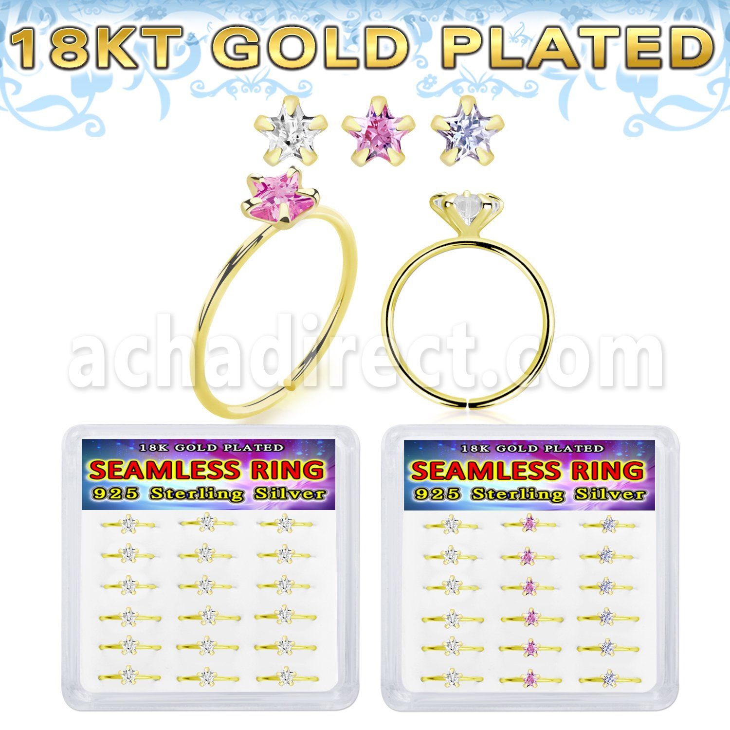 bxnhmx7g 18k plated silver seamless nose ring 22g star 18pcs