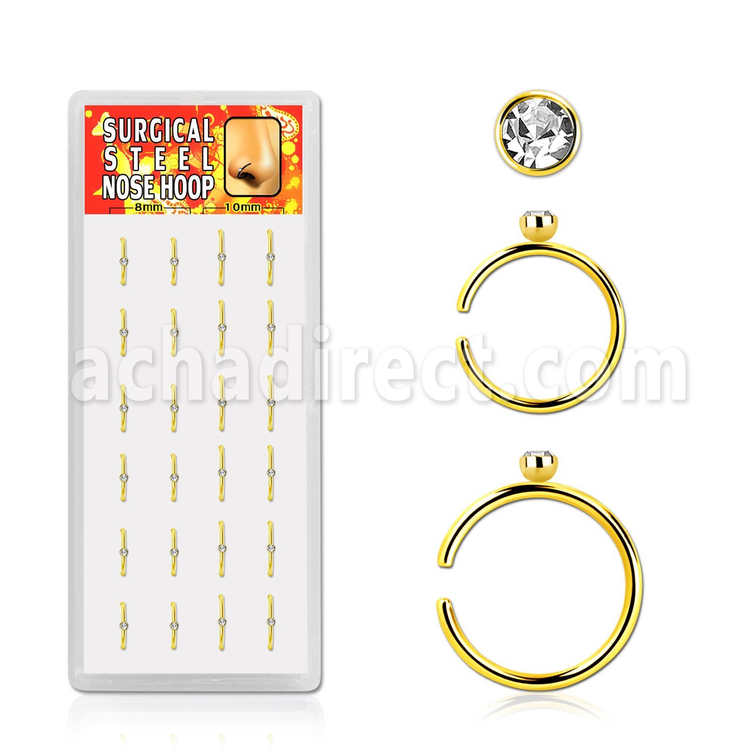 BXNRT2 display 316l nose rings hoop with clear crystal ball