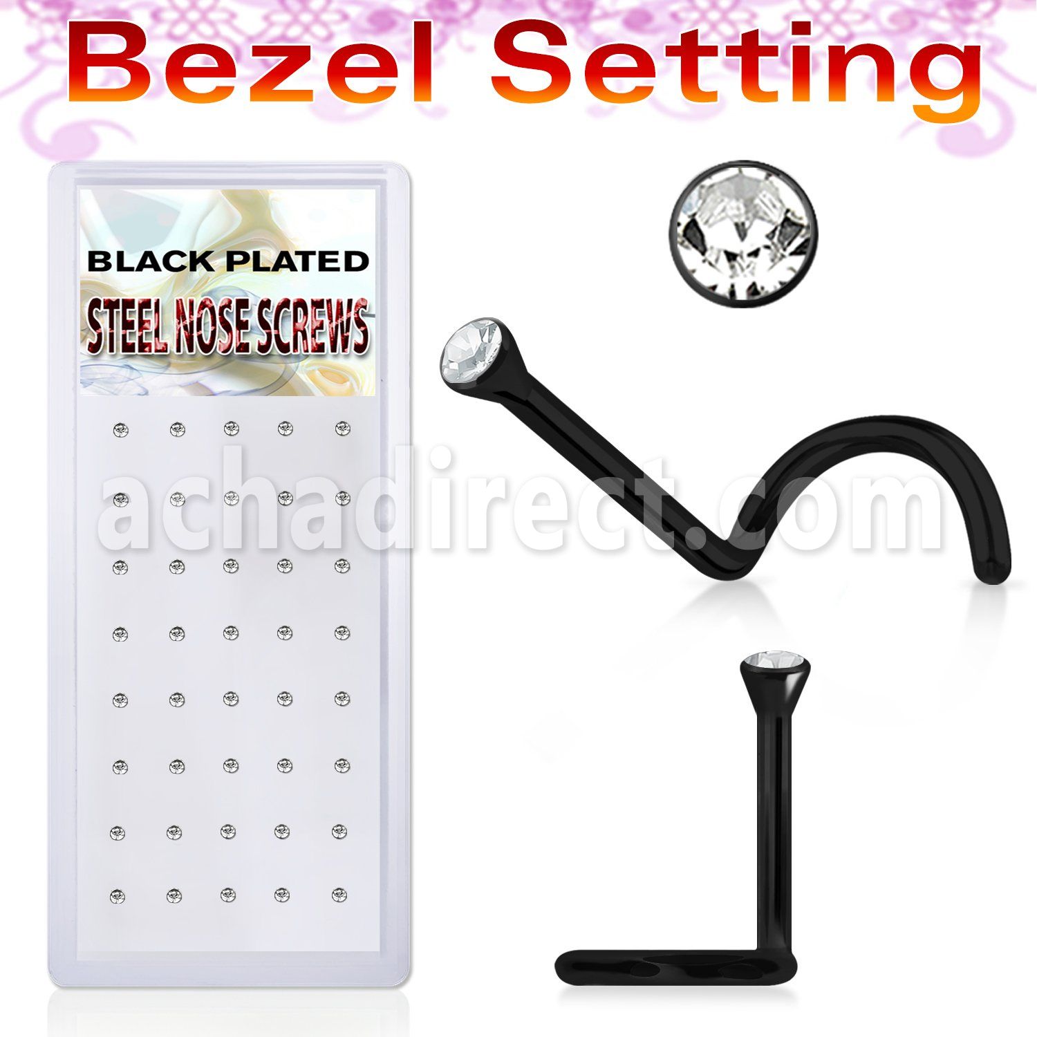 bxs104 black anodized 316l steel nose screw with bezel crystal