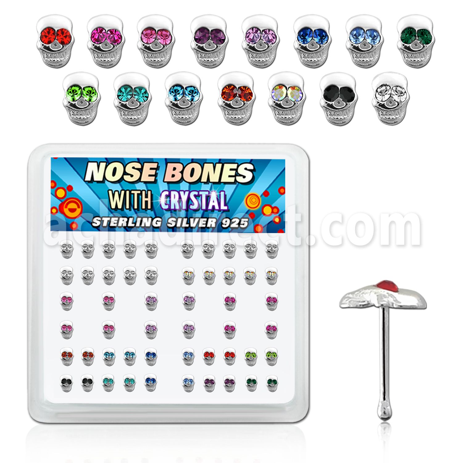 bxskm silver nose bone with crystalic skull eyes top