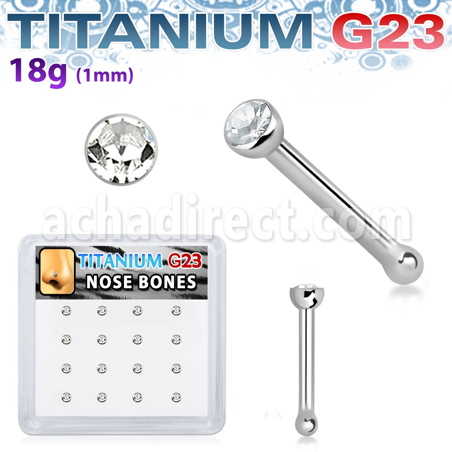 bxunb1 titanium g23 nose bone with bezel clear crystal top