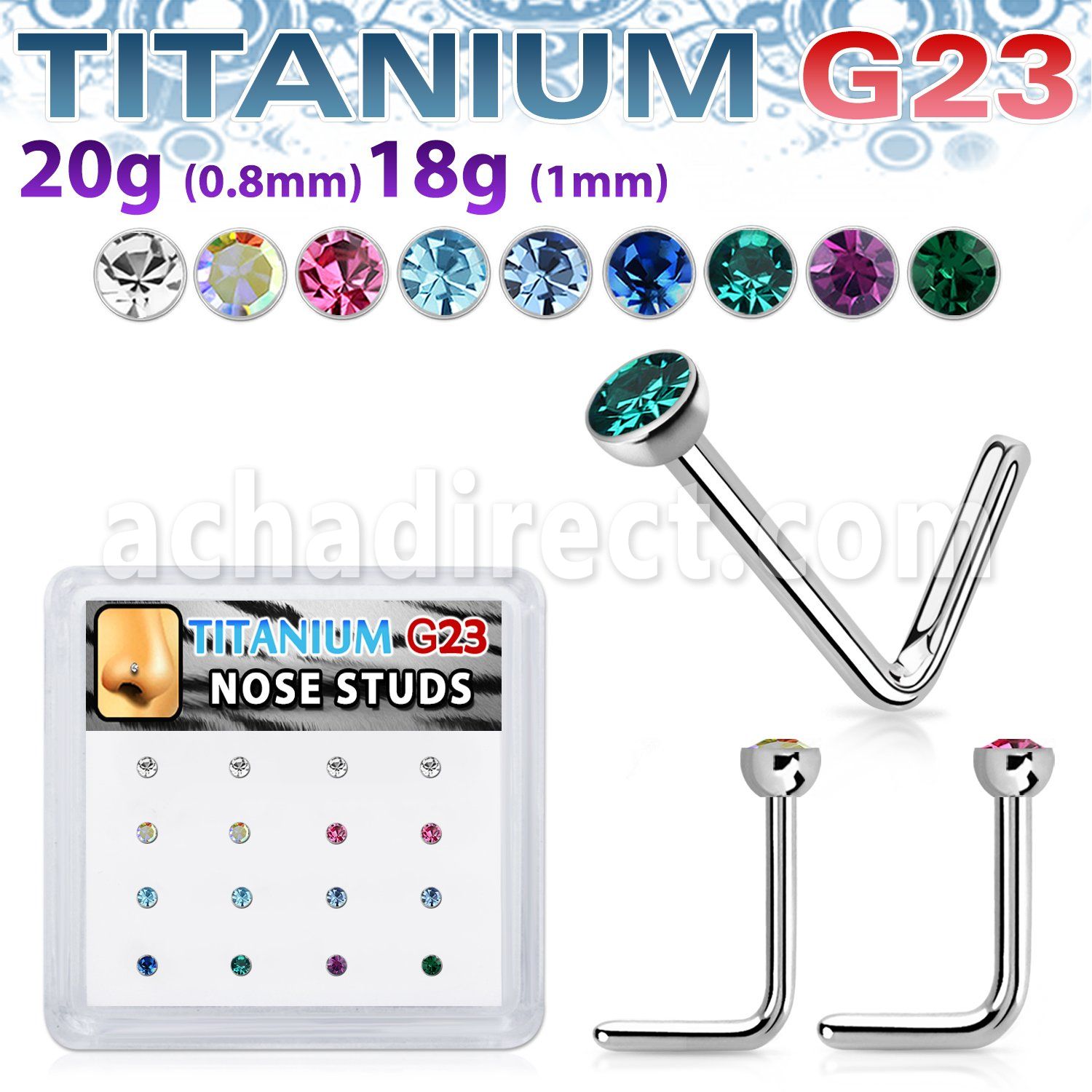 bxunl2 titanium g23 nose studs colors bezel set 16pcs