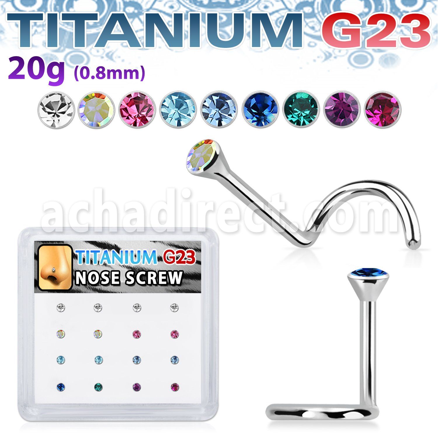 bxuns4 box w titanium g23 nose screws, 20g  wcrystal tops