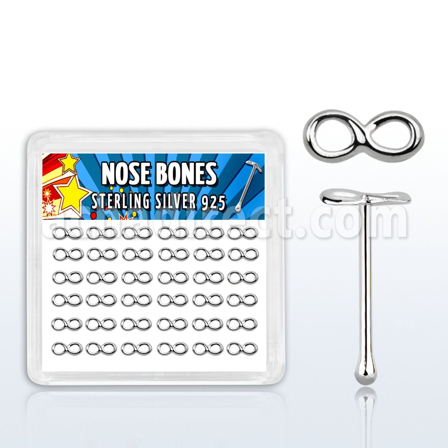 bxvfn36 box w silver nose bones with infity symbol shaped tops