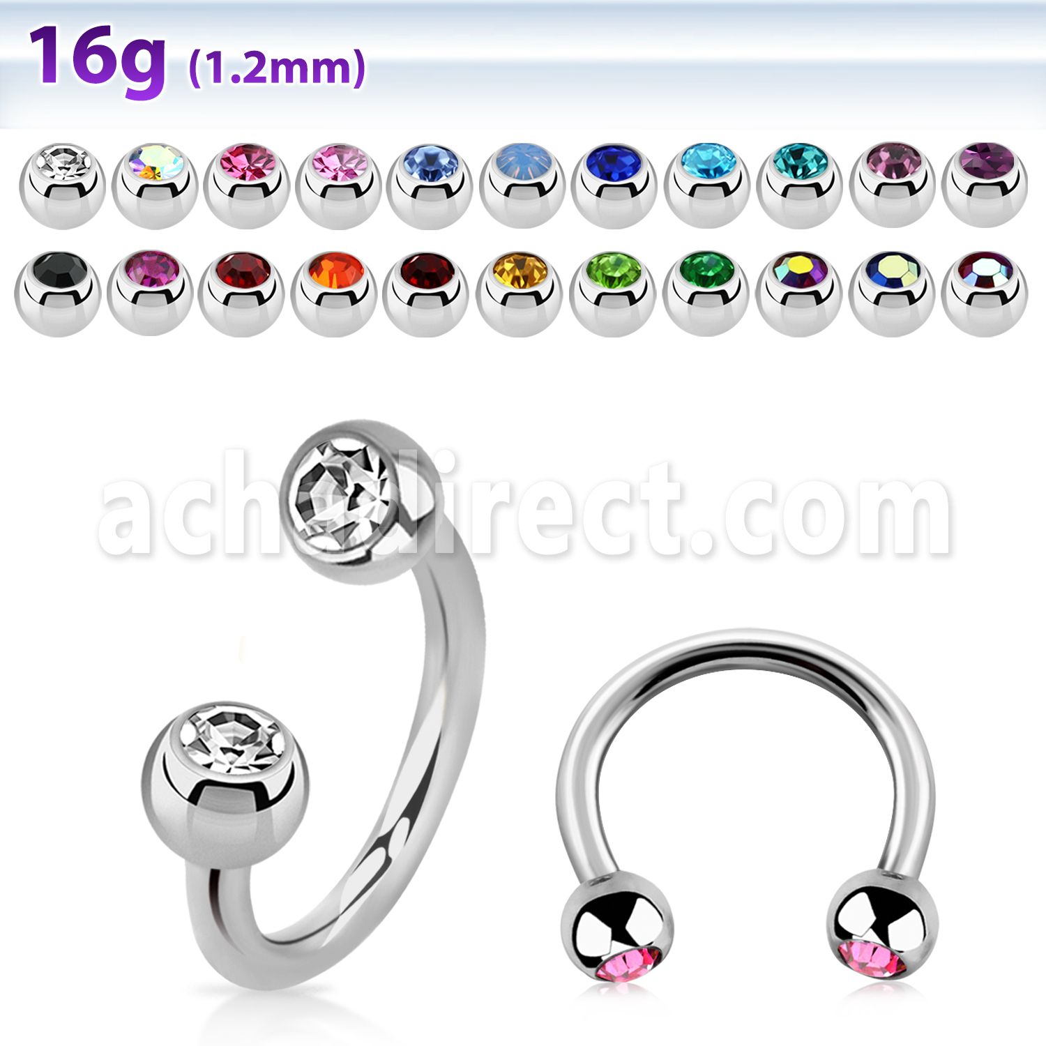cbe2c 316l steel circular barbell with 3mm jewel ball