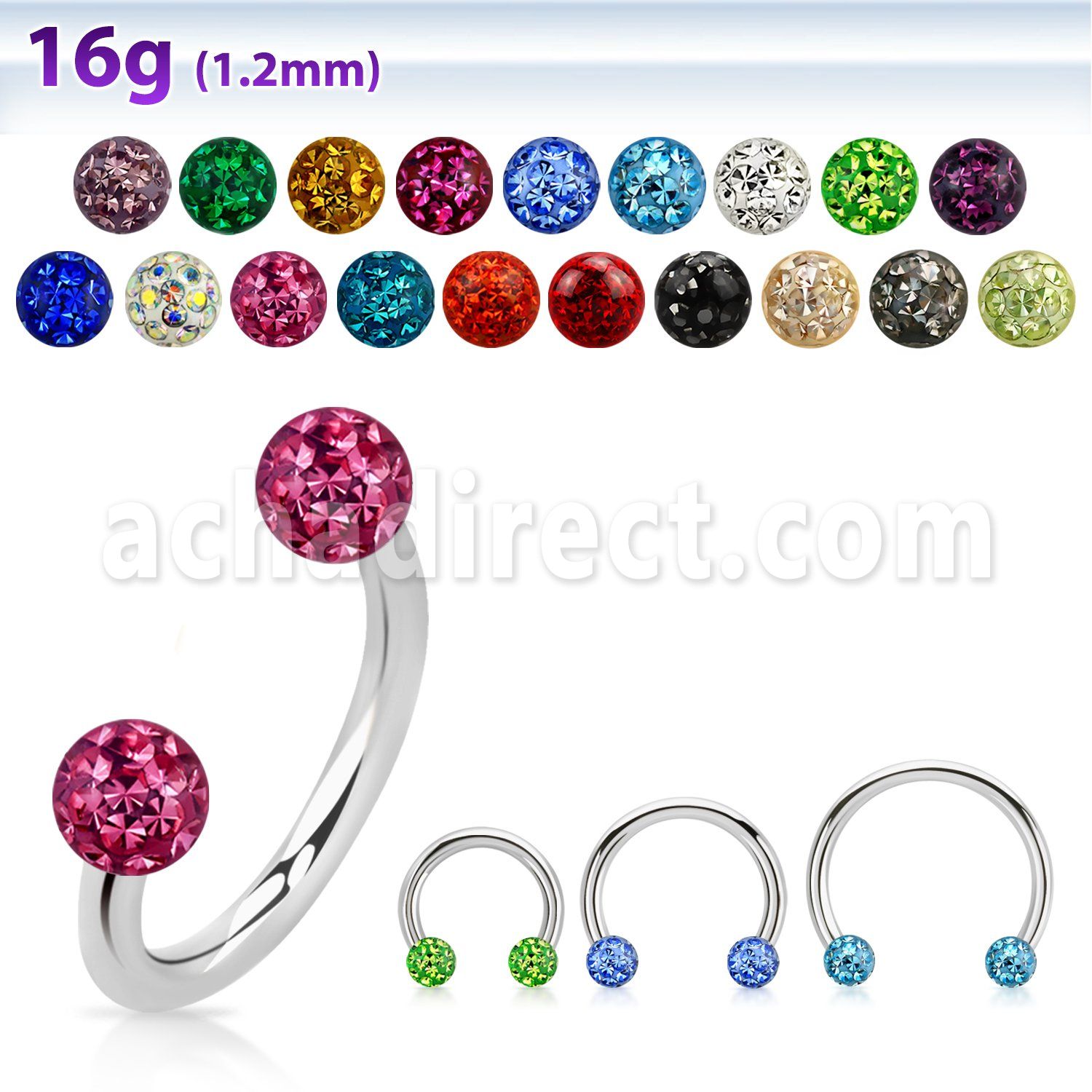 cbefr3 316l steel eyebrow lip circular barbell w crystal ball