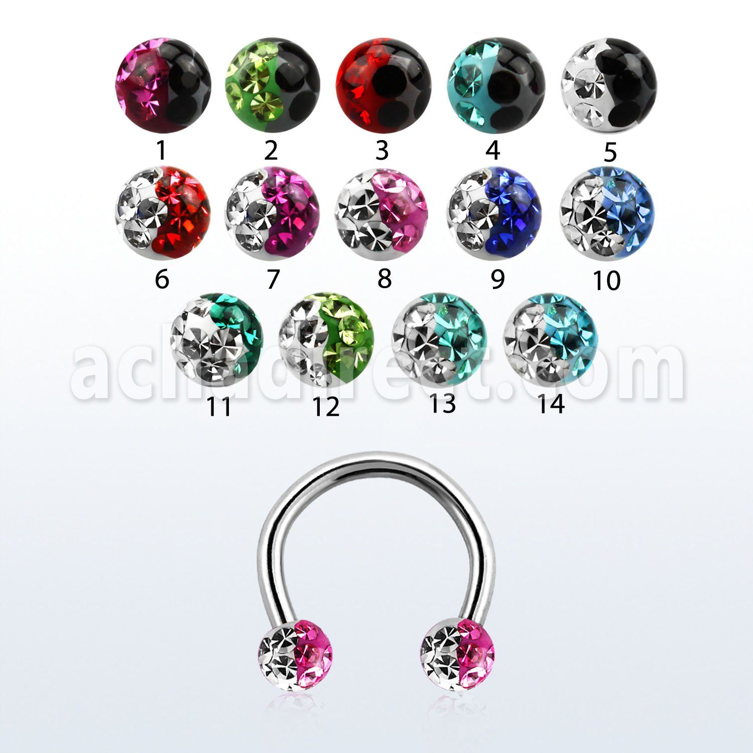 cbefr3e 316l steel eyebrow lip circular barbell w crystal ball