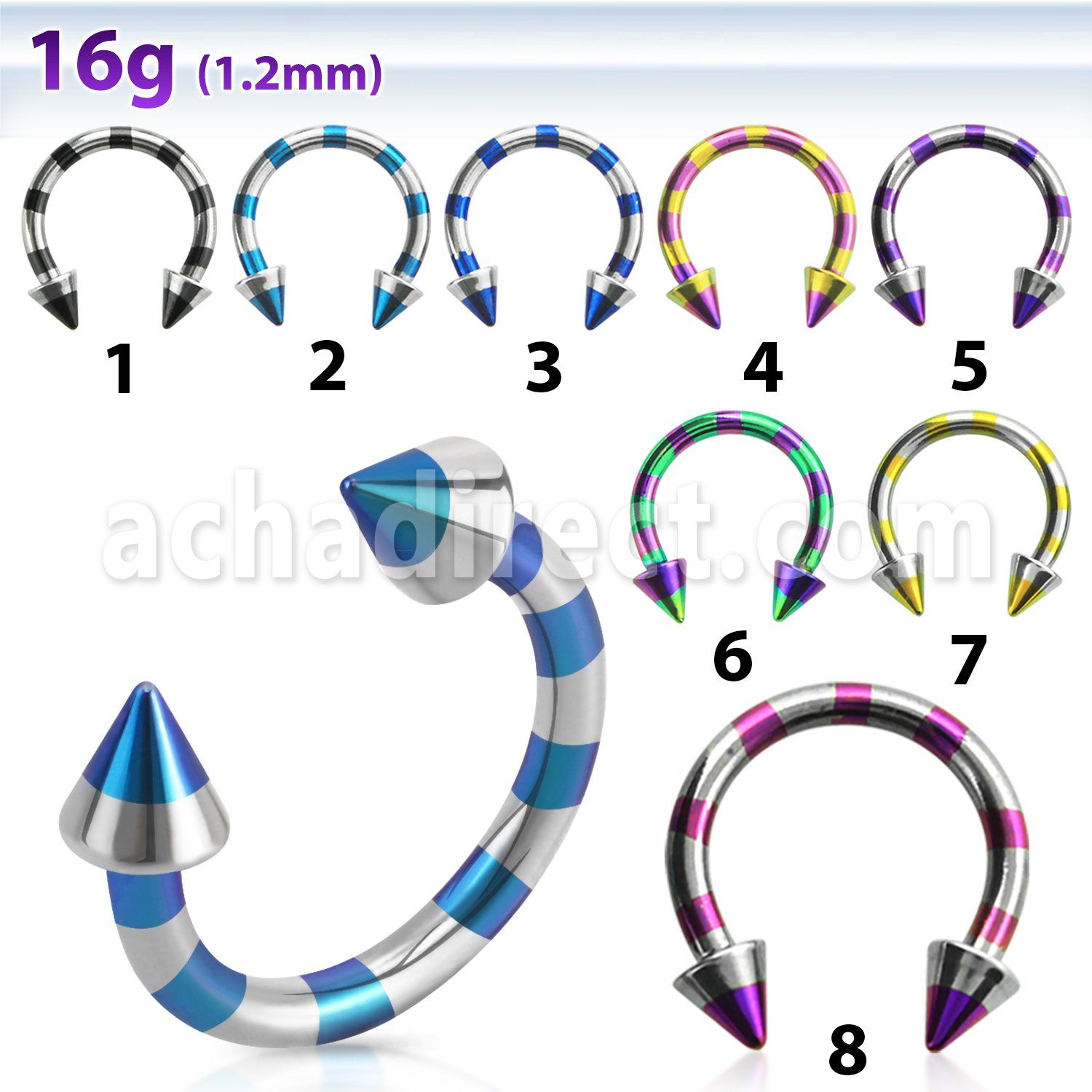 cbemtn zebra striped pvd 316l steel circular barbell w cone