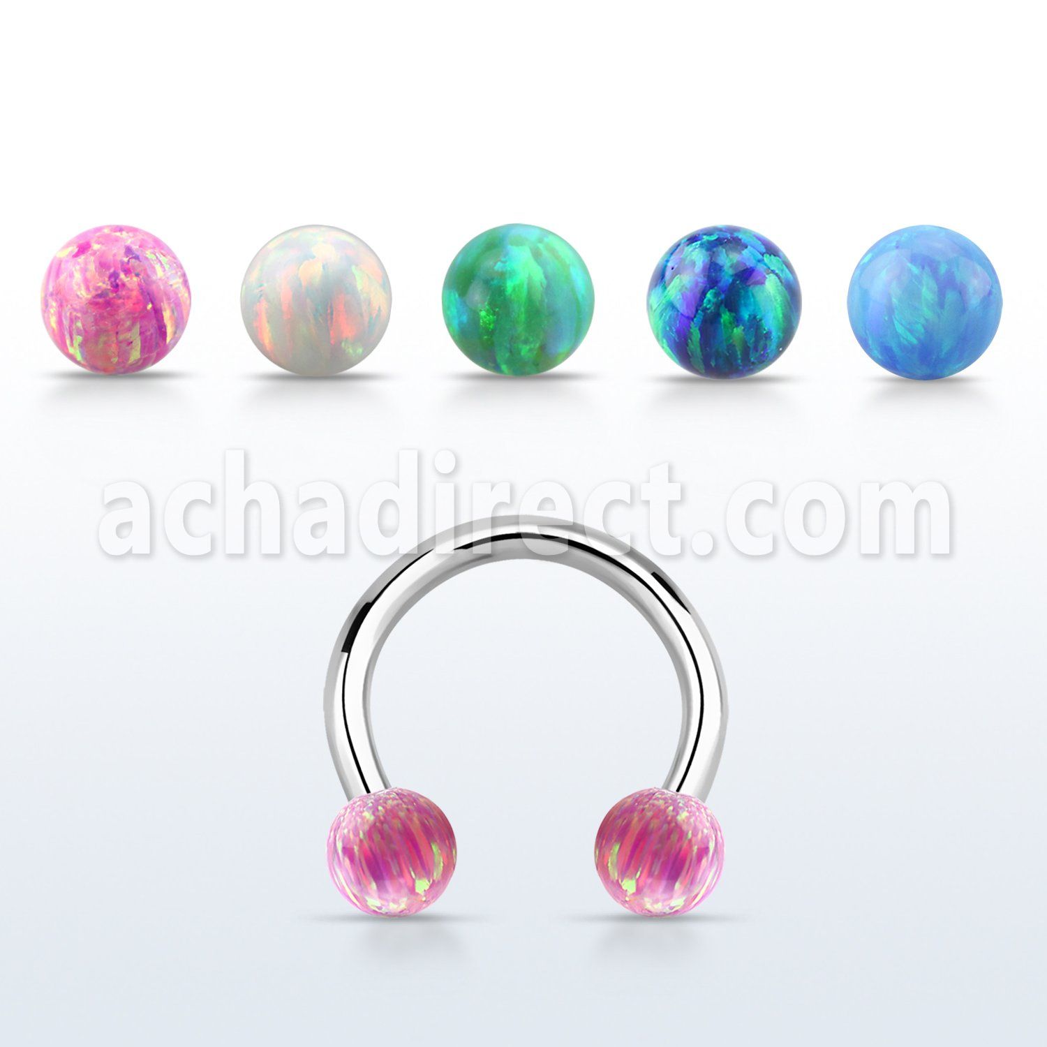 cbeop4 316l steel circular barbell w 4mm synthetic opal balls