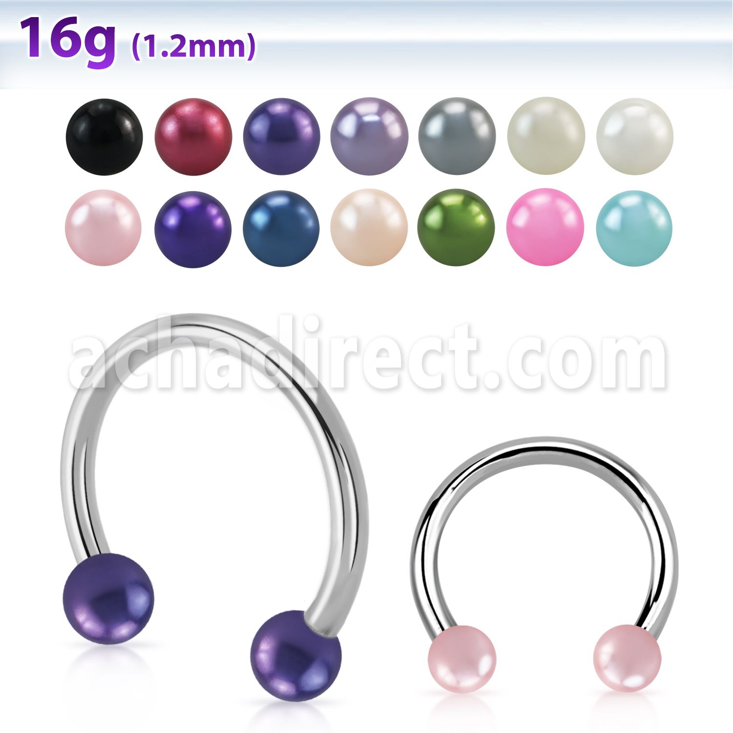 cbepr 316l steel circular barbell with faux pear balls