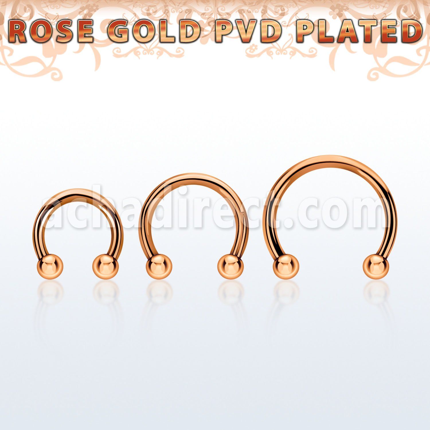 cbettb25 rose gold steel circular barbell w 2 2.5mm balls