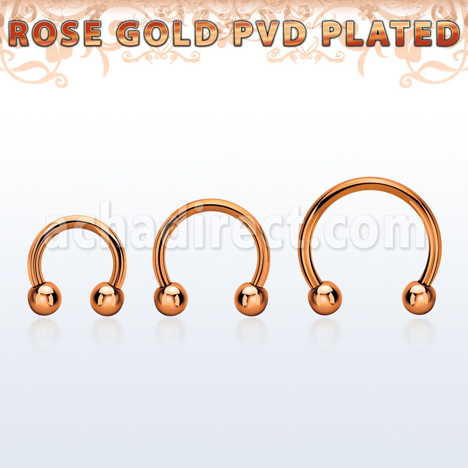 cbettb rose gold 316l steel circular barbell, w two 3mm balls