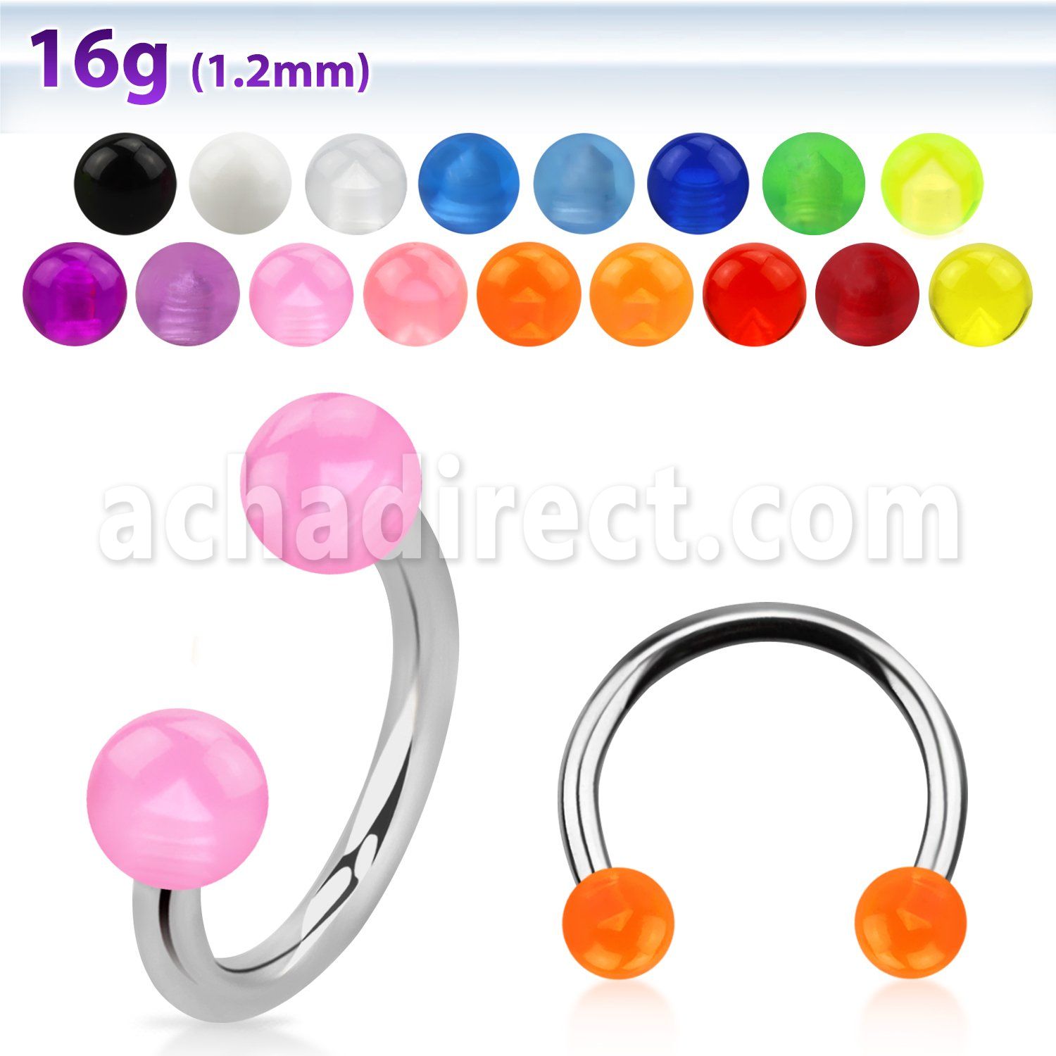 cbeuvb 316l steel circular barbell with acrylic uv ball