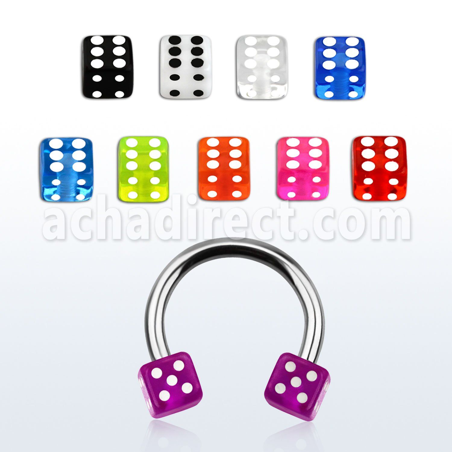 cbeuvdi 316l steel circular barbell with acrylic uv dice