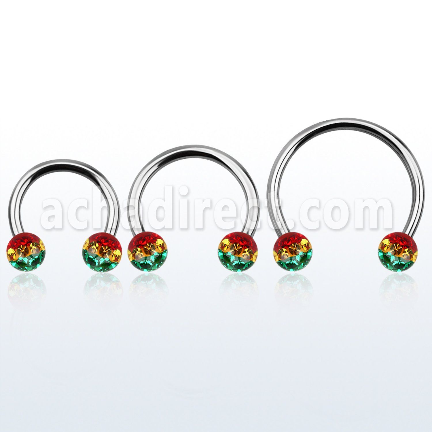 cbmfr6l xxl steel cbr, 14g w 6mm ball w rasta color stripes
