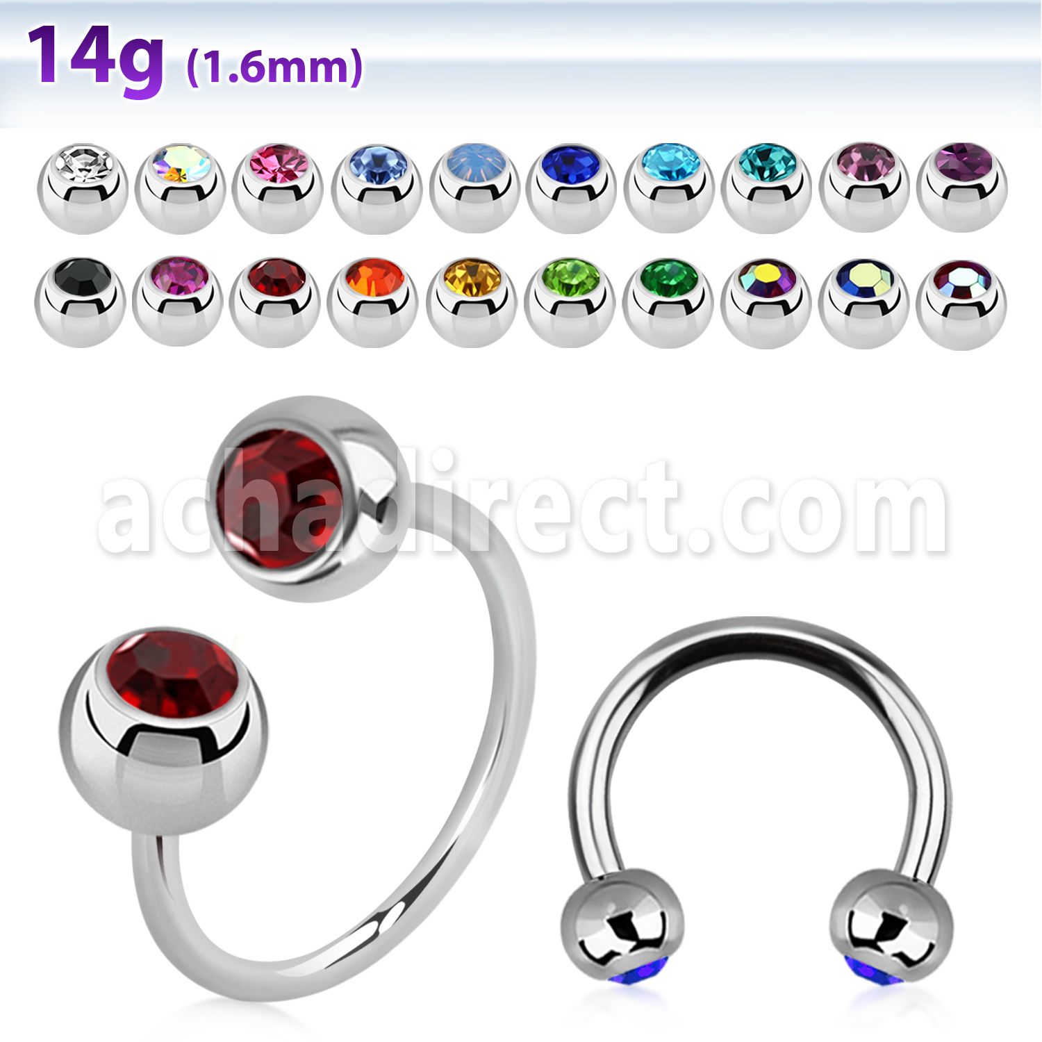 cbmjb5l xxl steel cbr, 14g w 5mm jewel balls w crystals