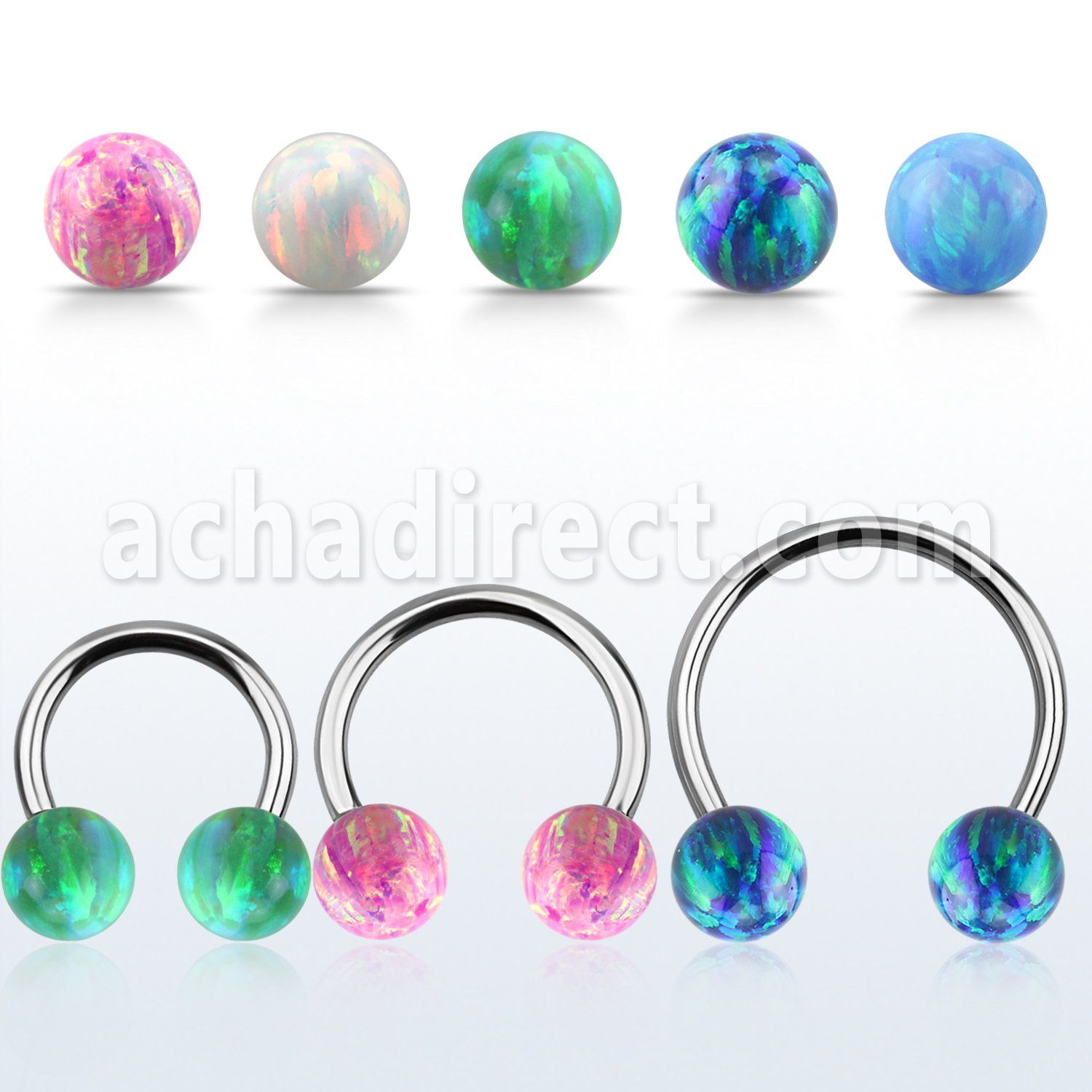 cbmop8l xxl steel circular barbell, 14gw 8mm synthetic opal ball