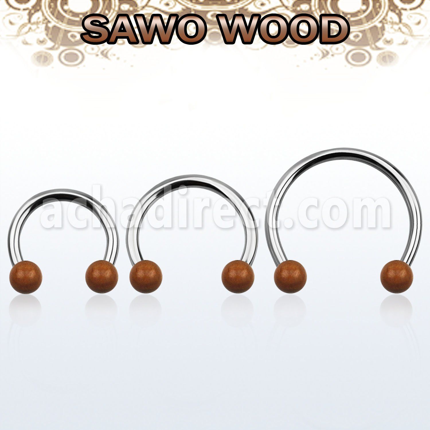 cbmsw5l xxl steel circular barbell, 14g w 5mm sawo wood balls