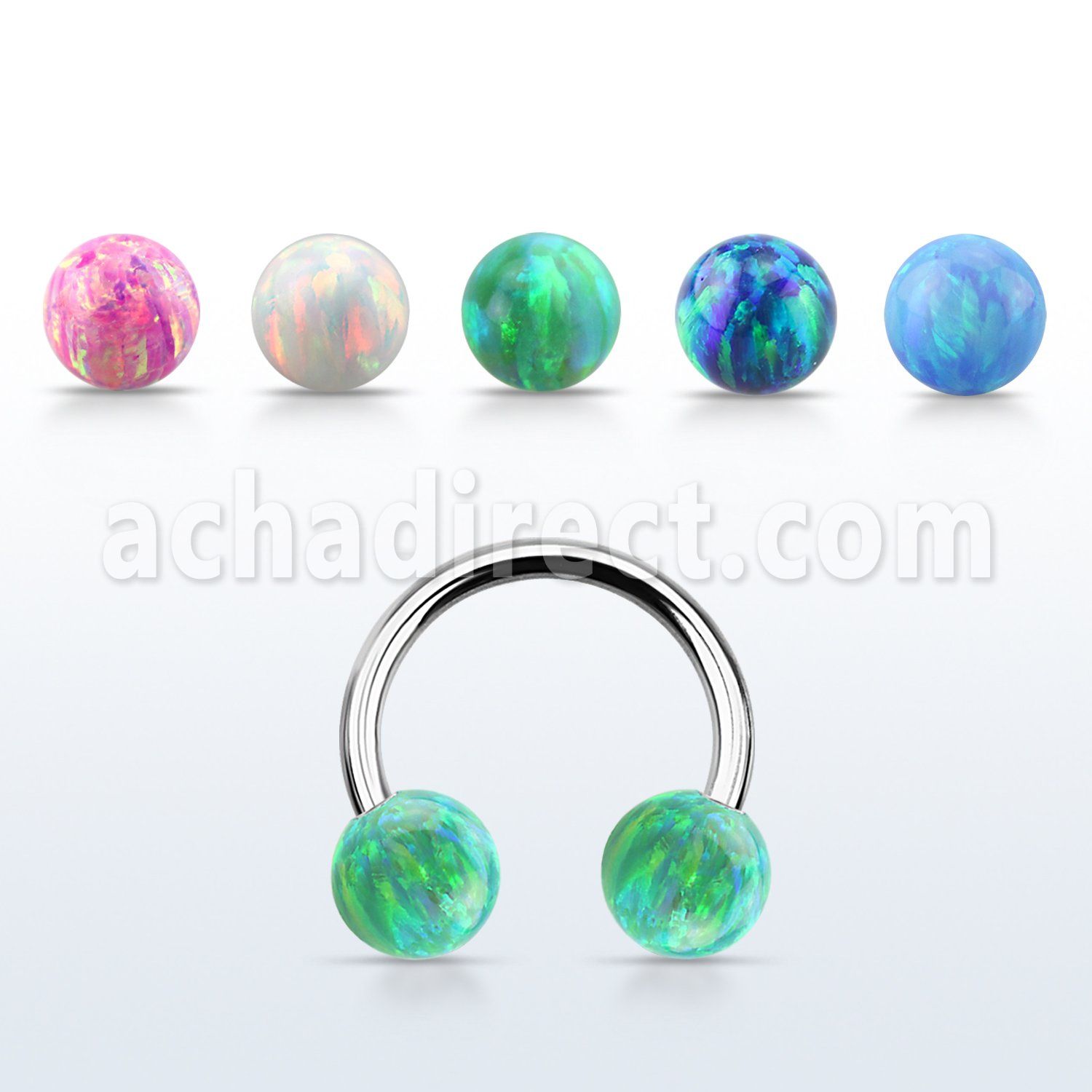 cbop6 316l steel circular barbell w 6mm synthetic opal balls
