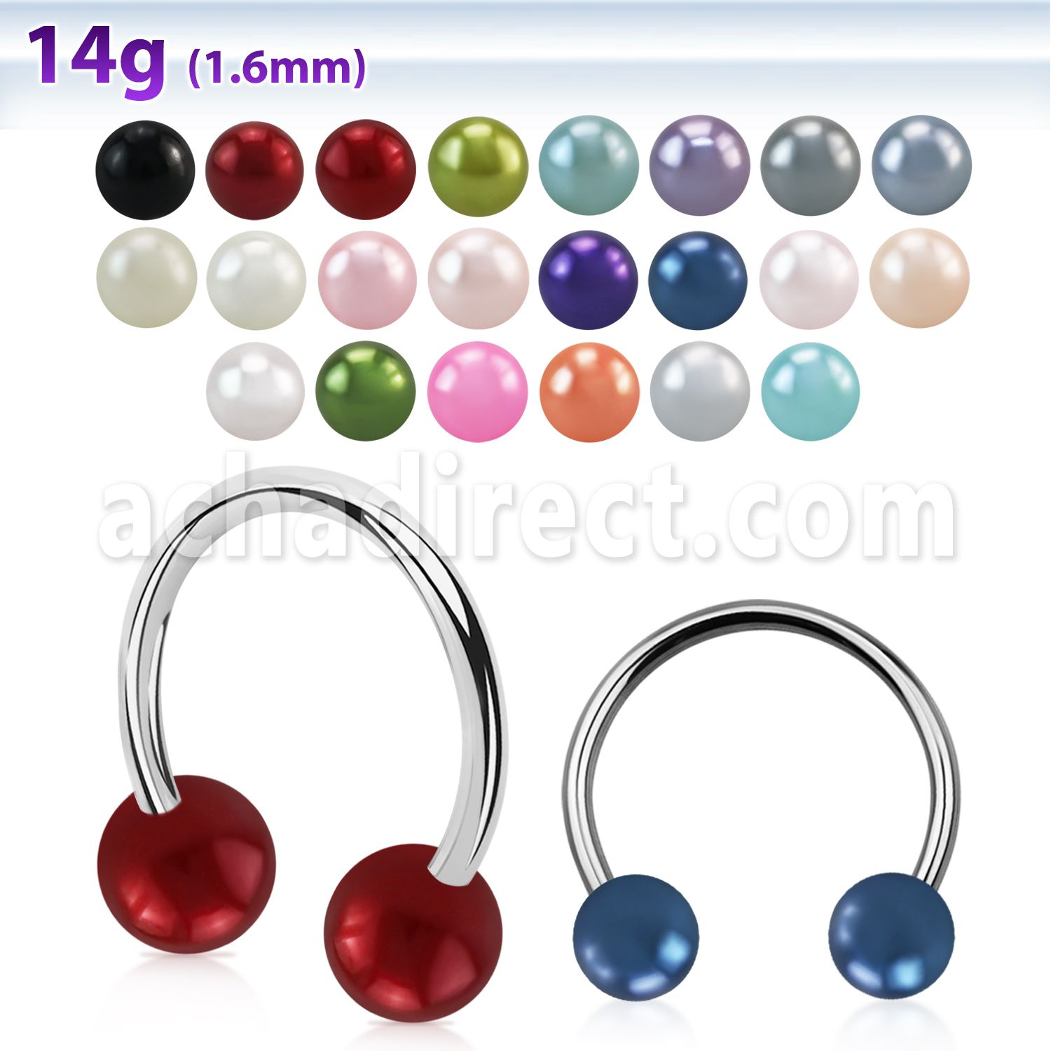 cbpr6l xxl steel circular barbell, 14g w 6mm faux pear balls
