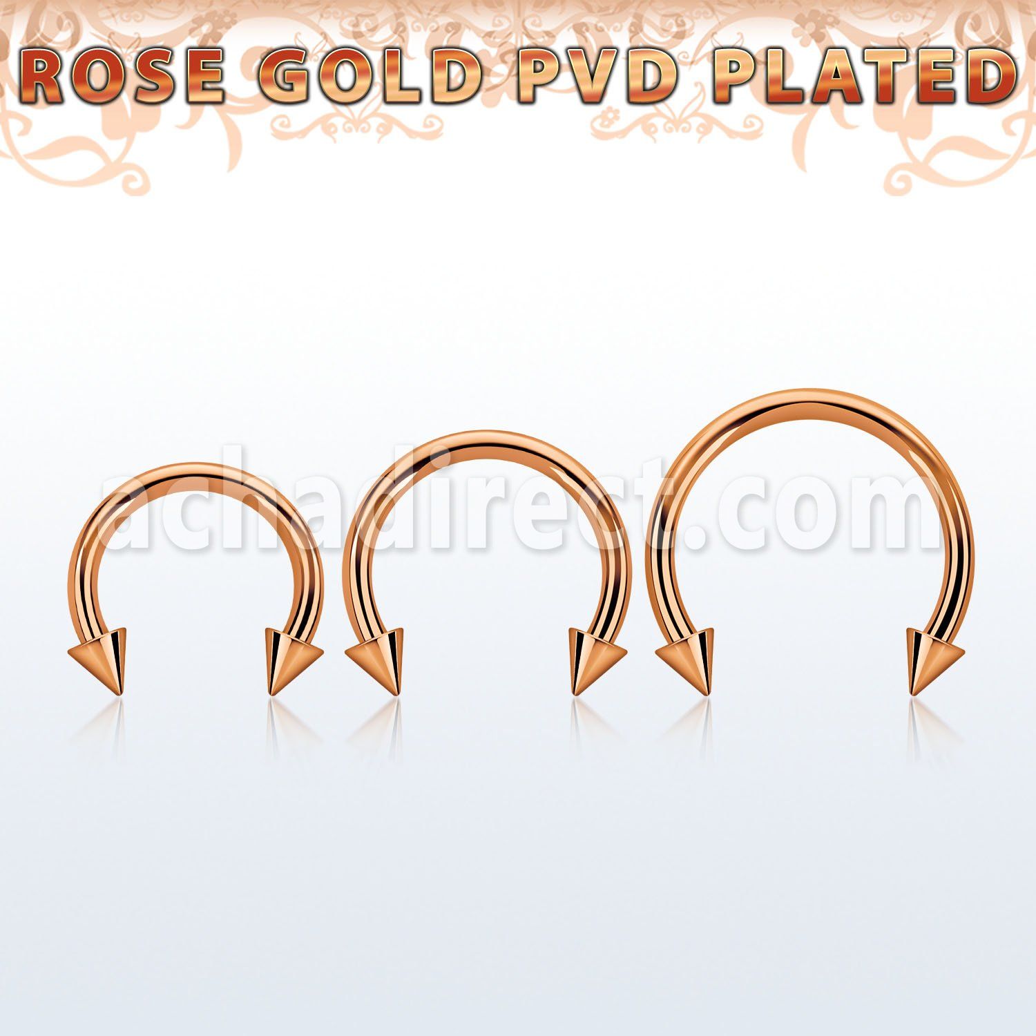cbttcns rose gold pvd plated steel circular barbell w 3mm cones