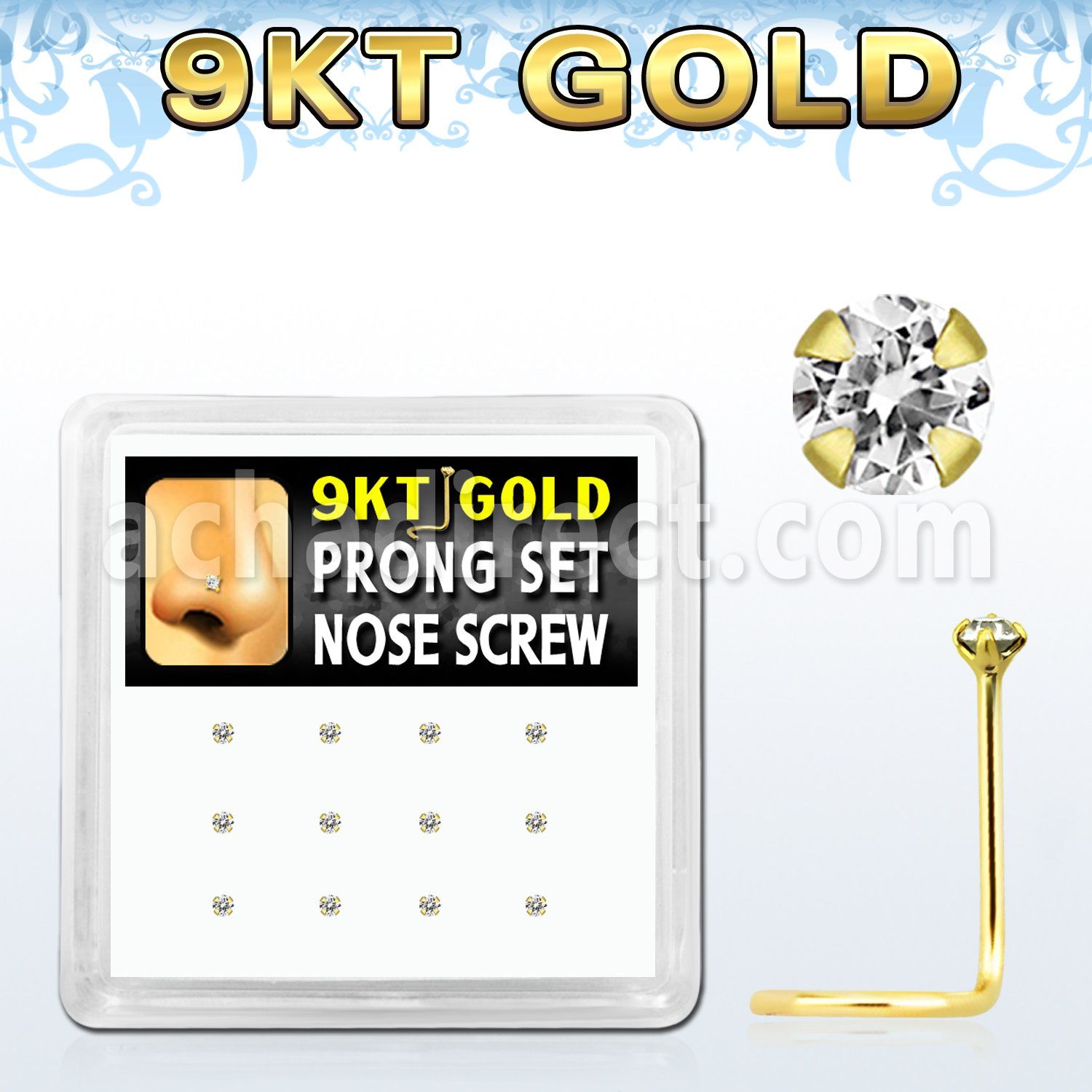 d9gsc1 9kt gold nose screw w 1.5mm prong set round clear cz