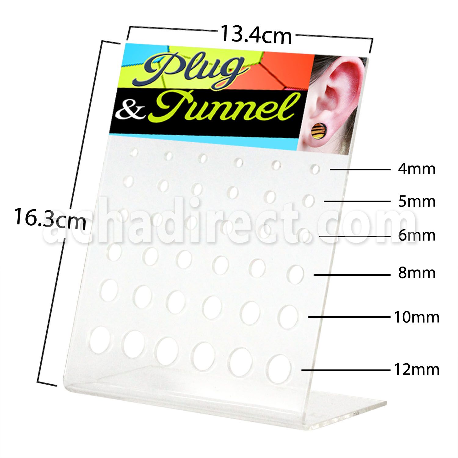 dac46 display of screw fit flared plug flesh tunnel w holes