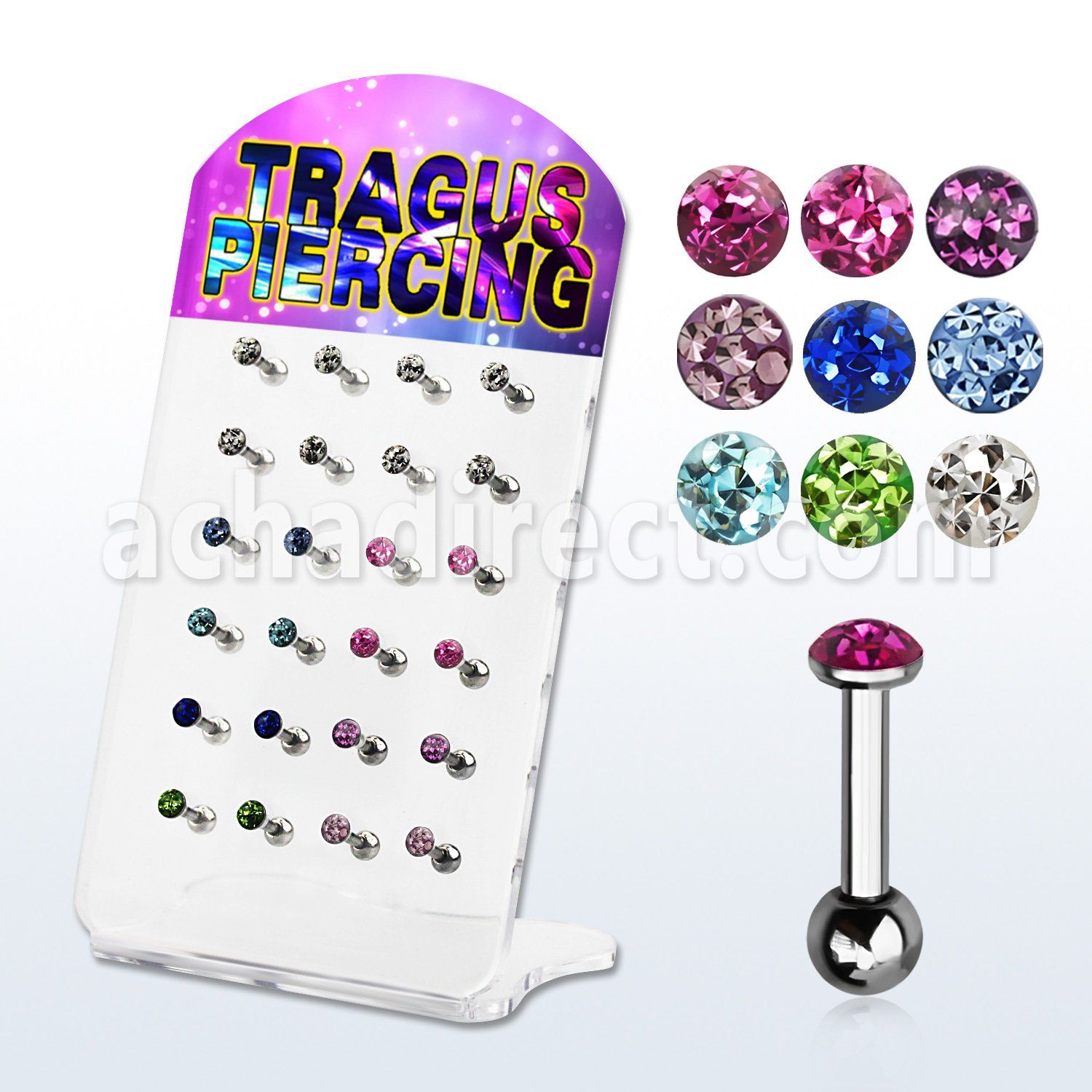dacb117 board of 316l tragus barbell flat ferido crystal top
