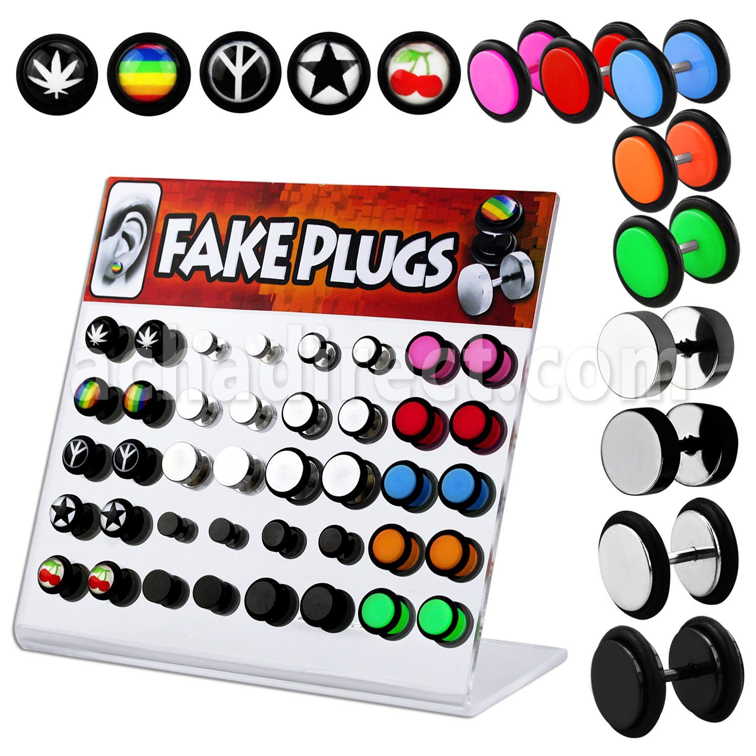 dacb44b display of assorted steel acrylic fake plugs