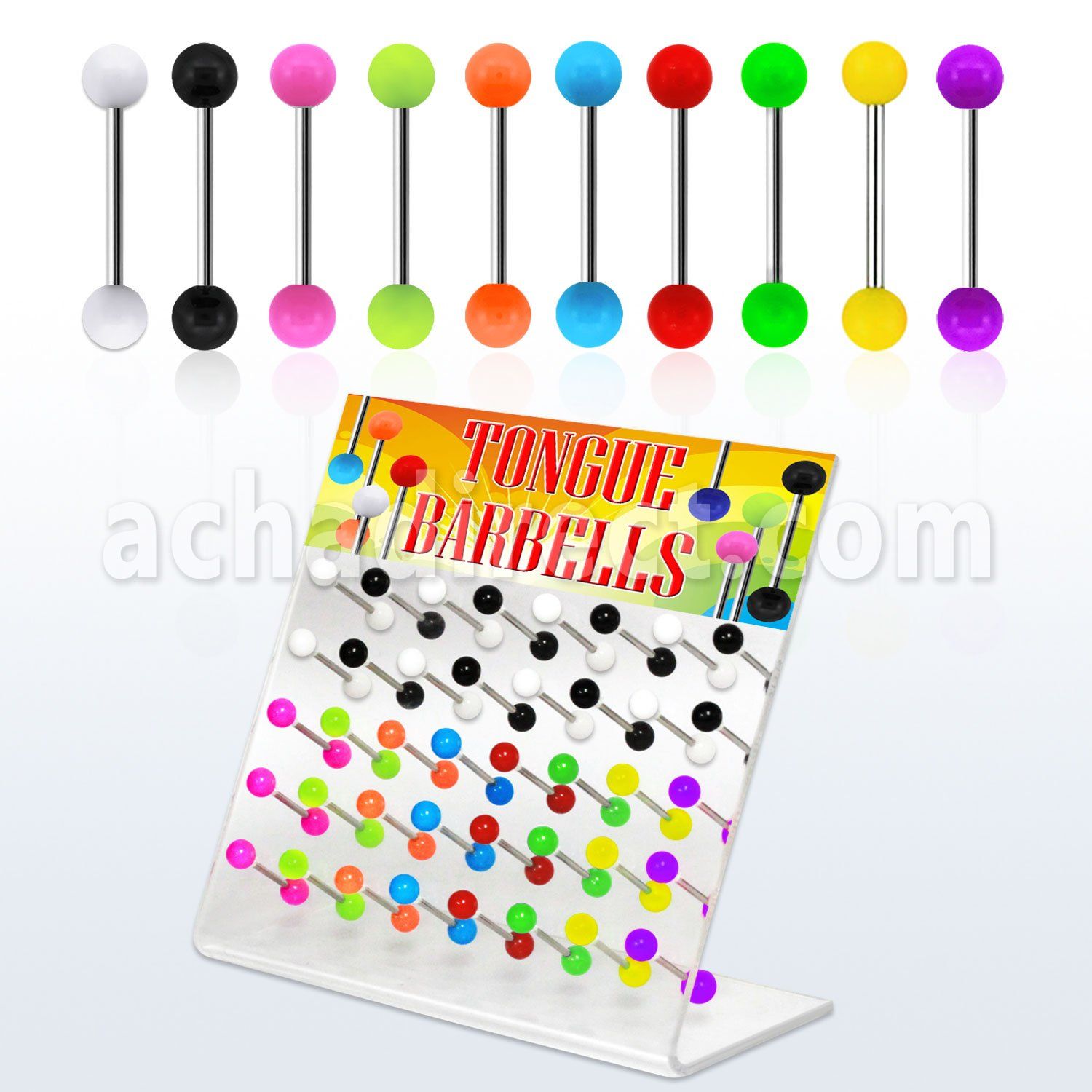 dacb81 board of 316l tongue barbell with colored acrylic ball