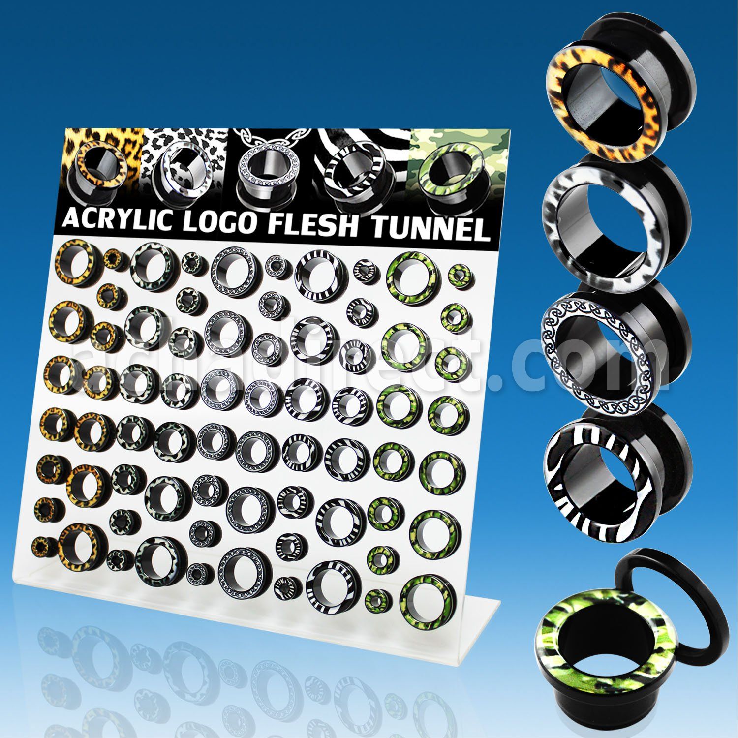 dapg37 board of black acrylic screw fit logo flesh tunnel