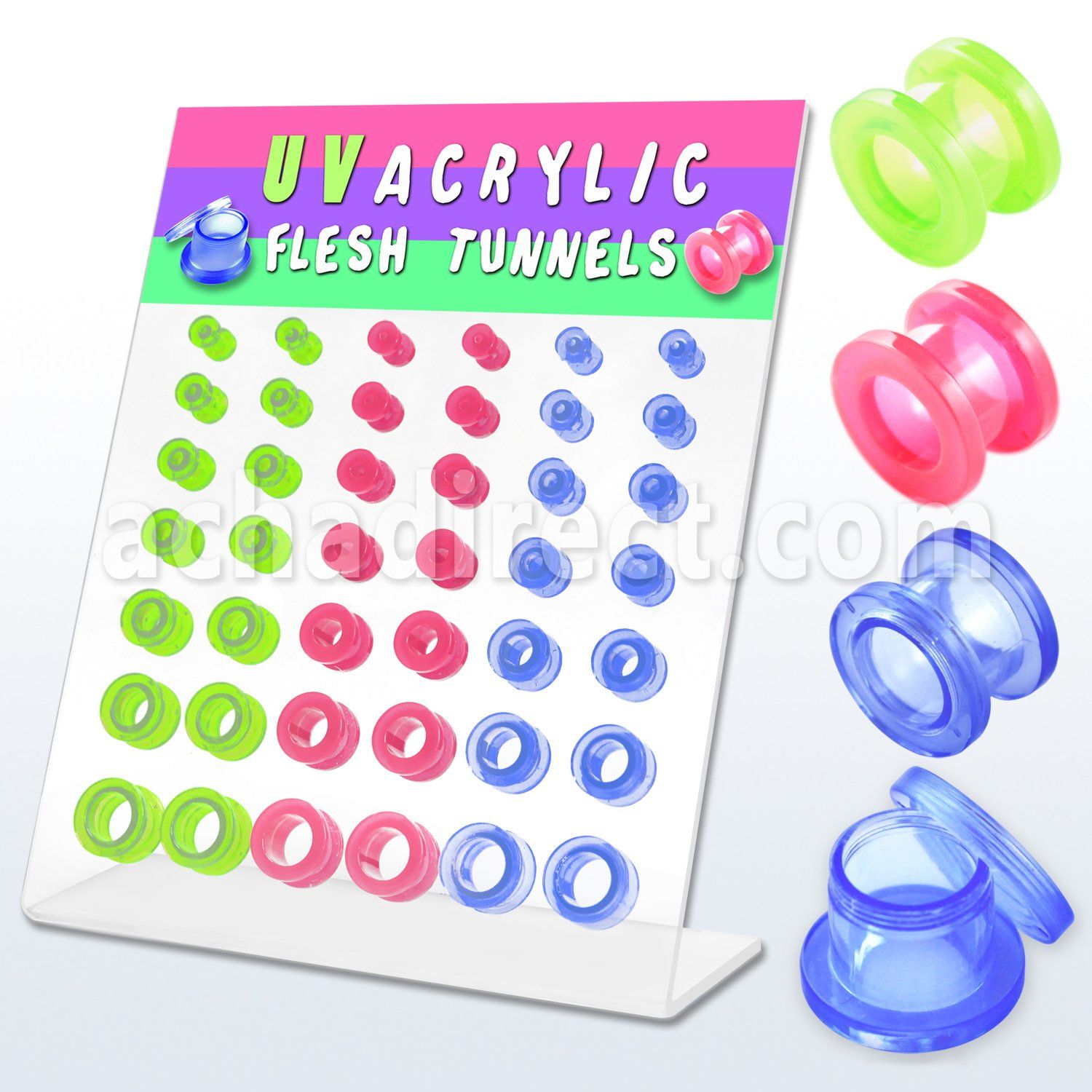 dapg5 board of assorted colored acrylic screwfit flesh tunnel