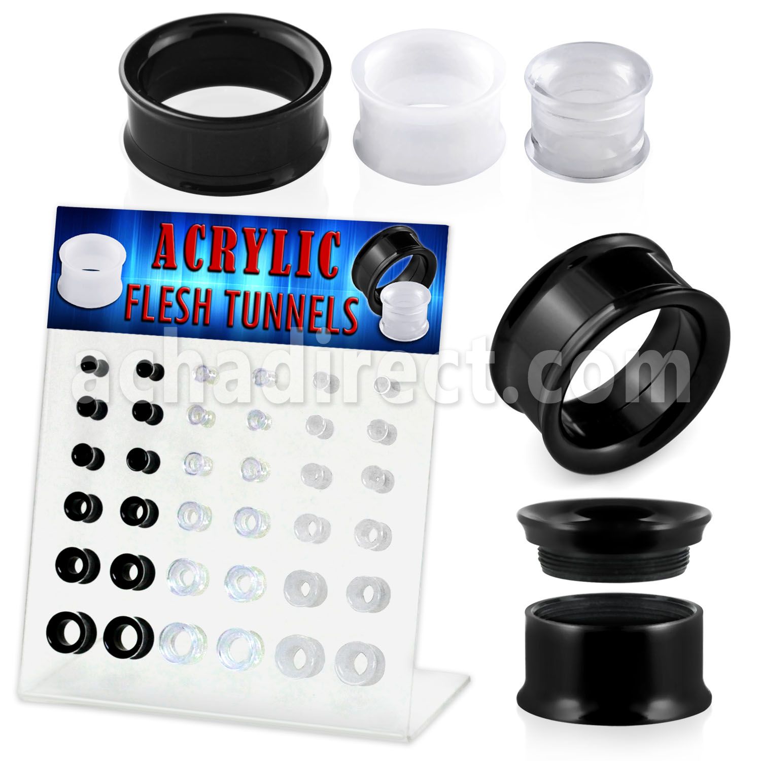 dapg68b board of double flare acrylic flesh tunnel in colors