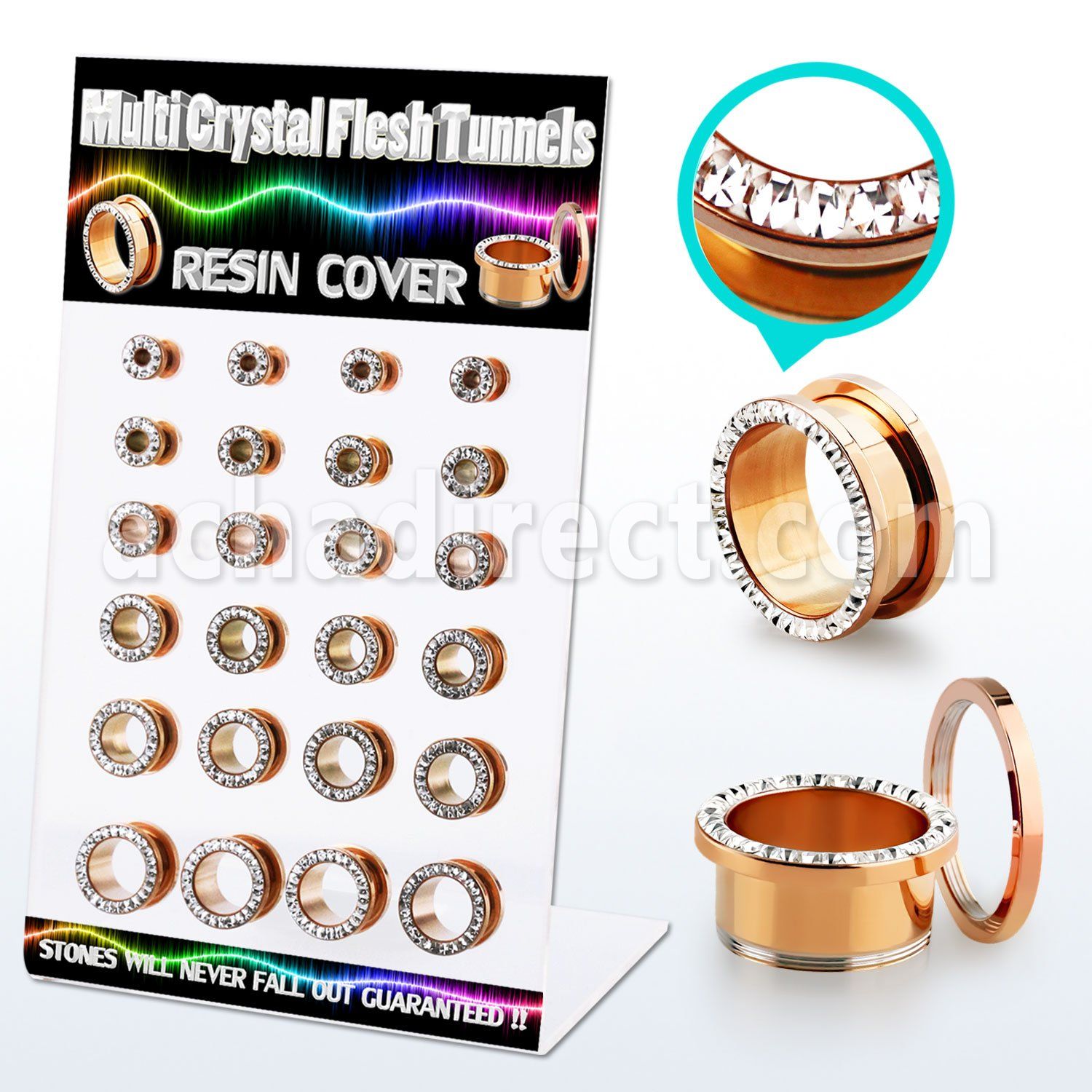 dapg74c display rose gold steel flesh tunnel ferido crystal rim