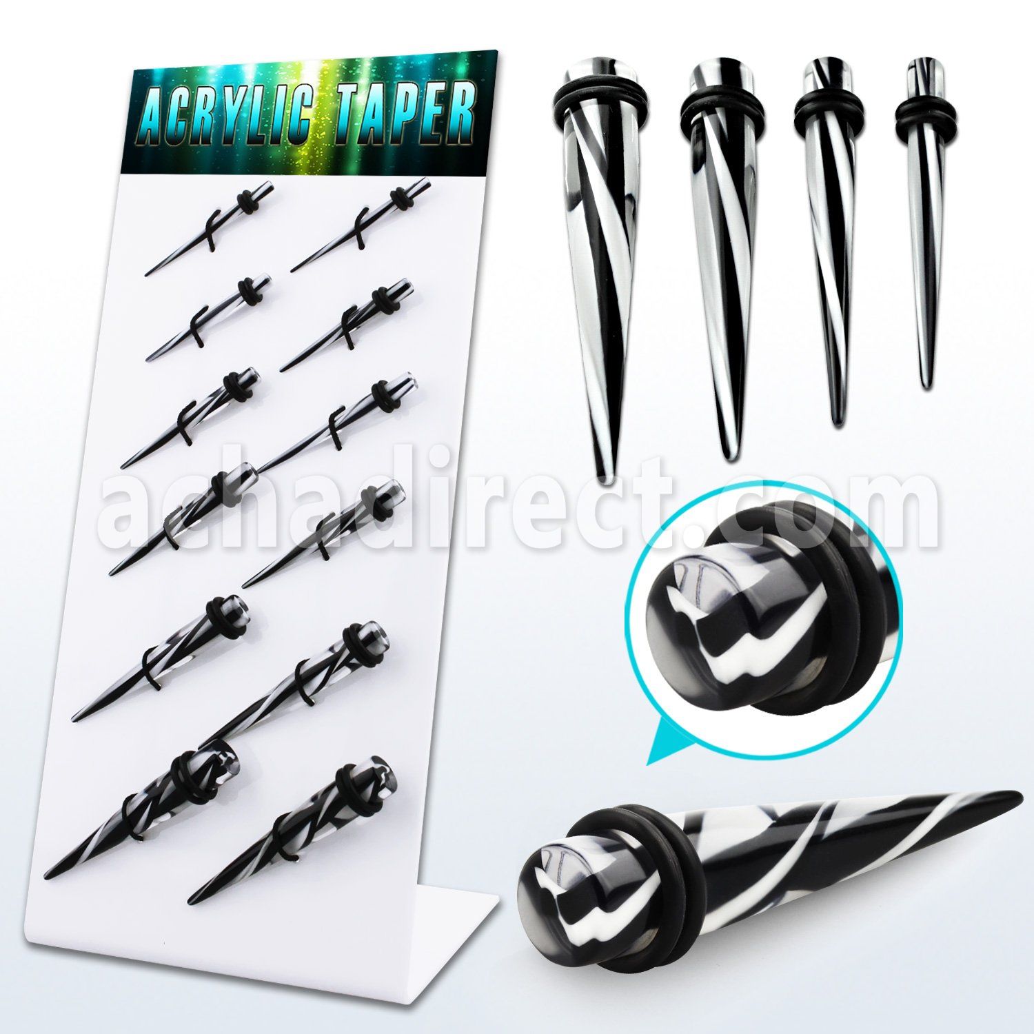 dapg91 board of clear b w tri color acrylic tapers w o ring