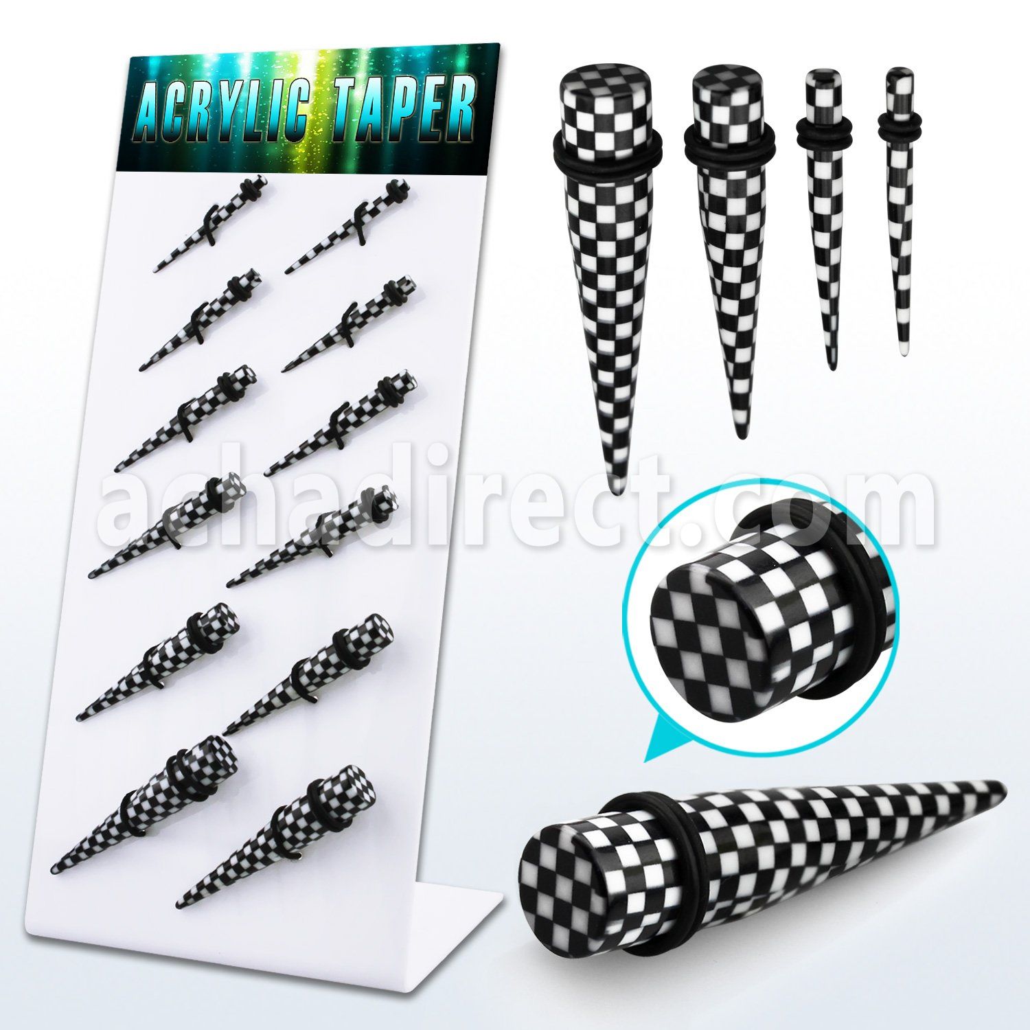 dapg94 board of b w checkered acrylic tapers with rubber o ring