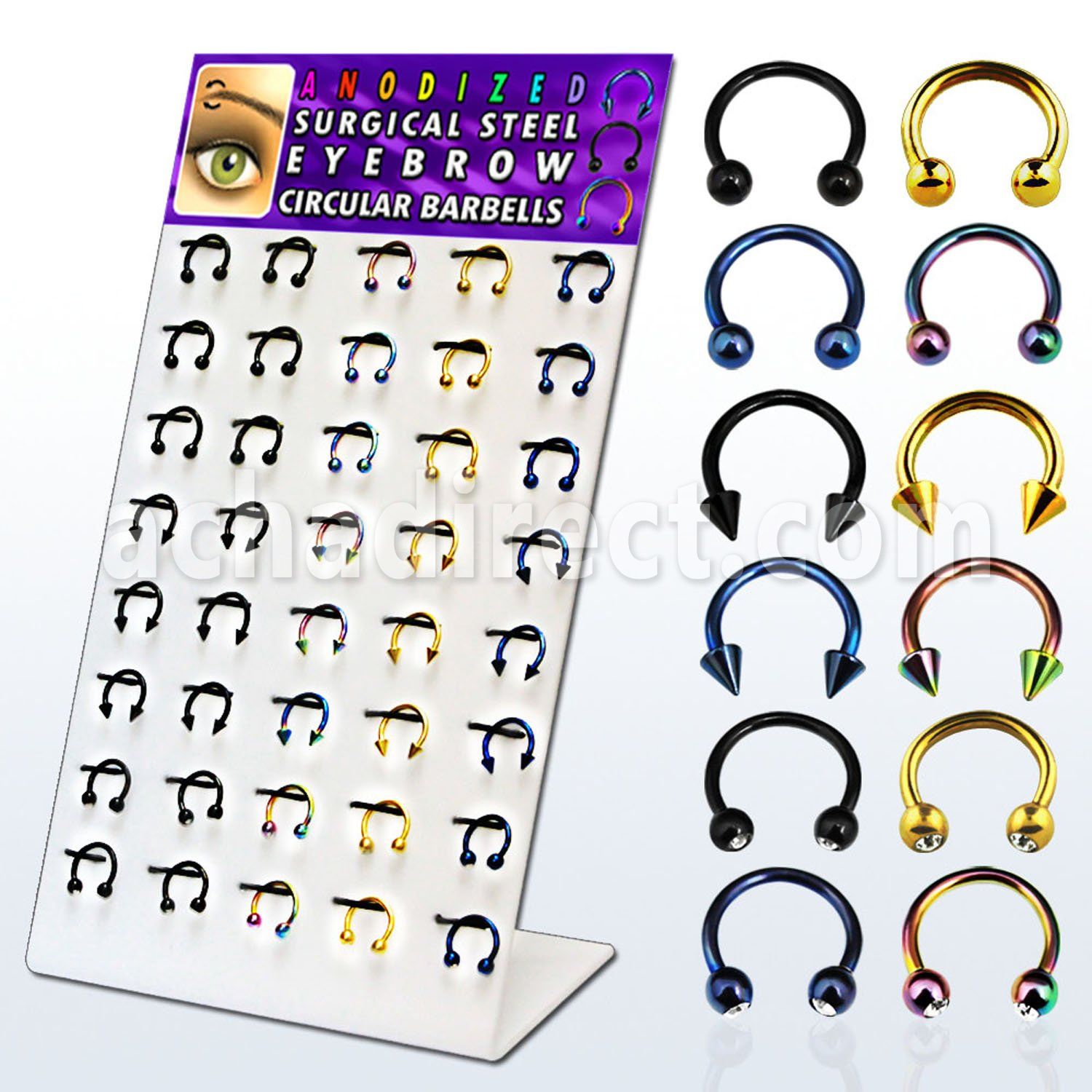 dbjmx6 anodized 316l circular barbell with ball cone jewel