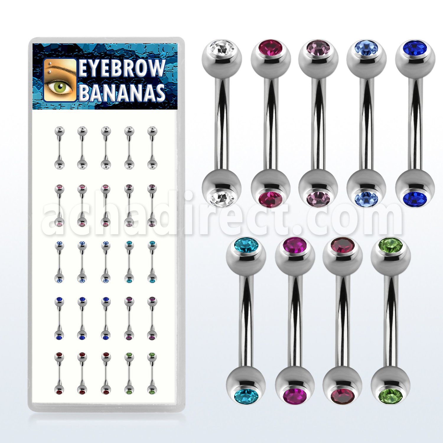 dbnem7 316l steel eyebrow banana with bezel jewel ball