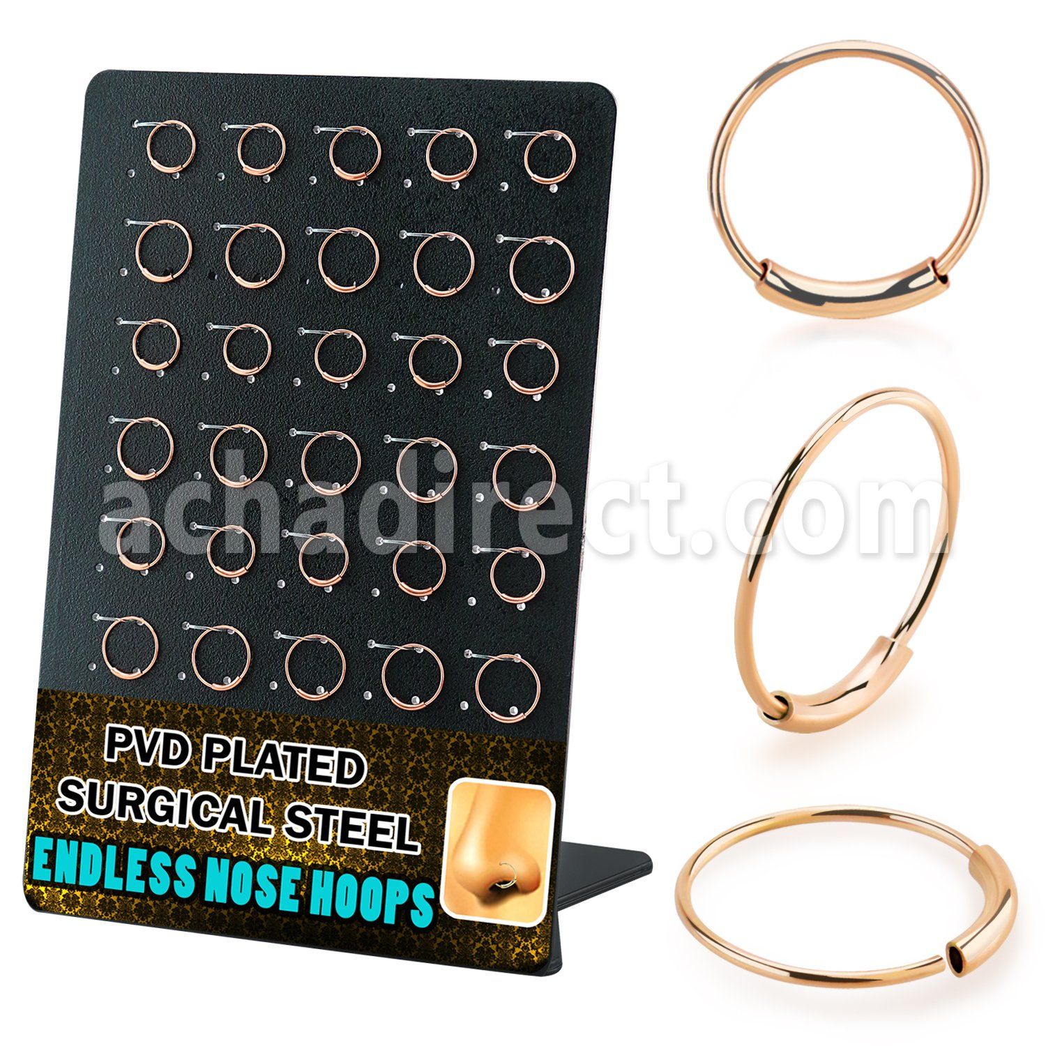 dend3 rosegold pvd 316l steel endless nose rings display 30