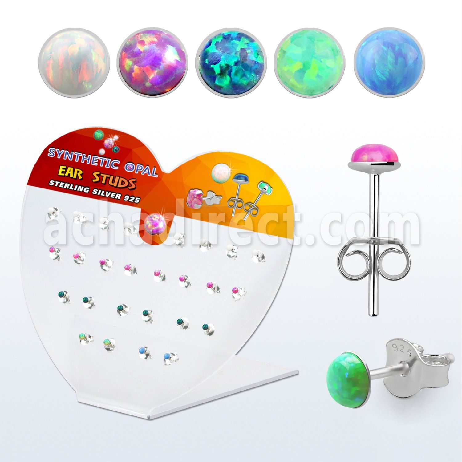 devo2 display w silver ear studs w 2mm synthetic opal top