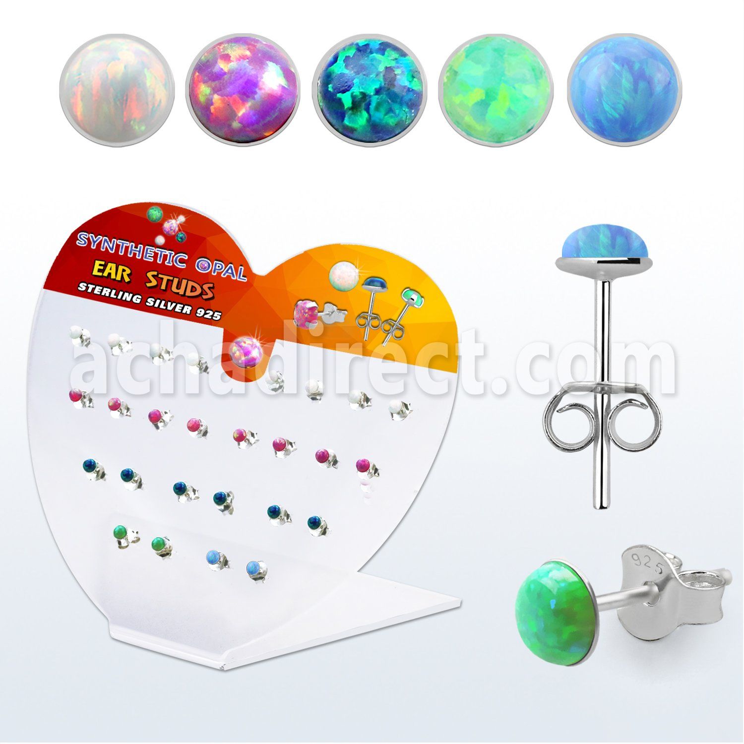 devo3 display w silver ear studs w 3mm synthetic opal top