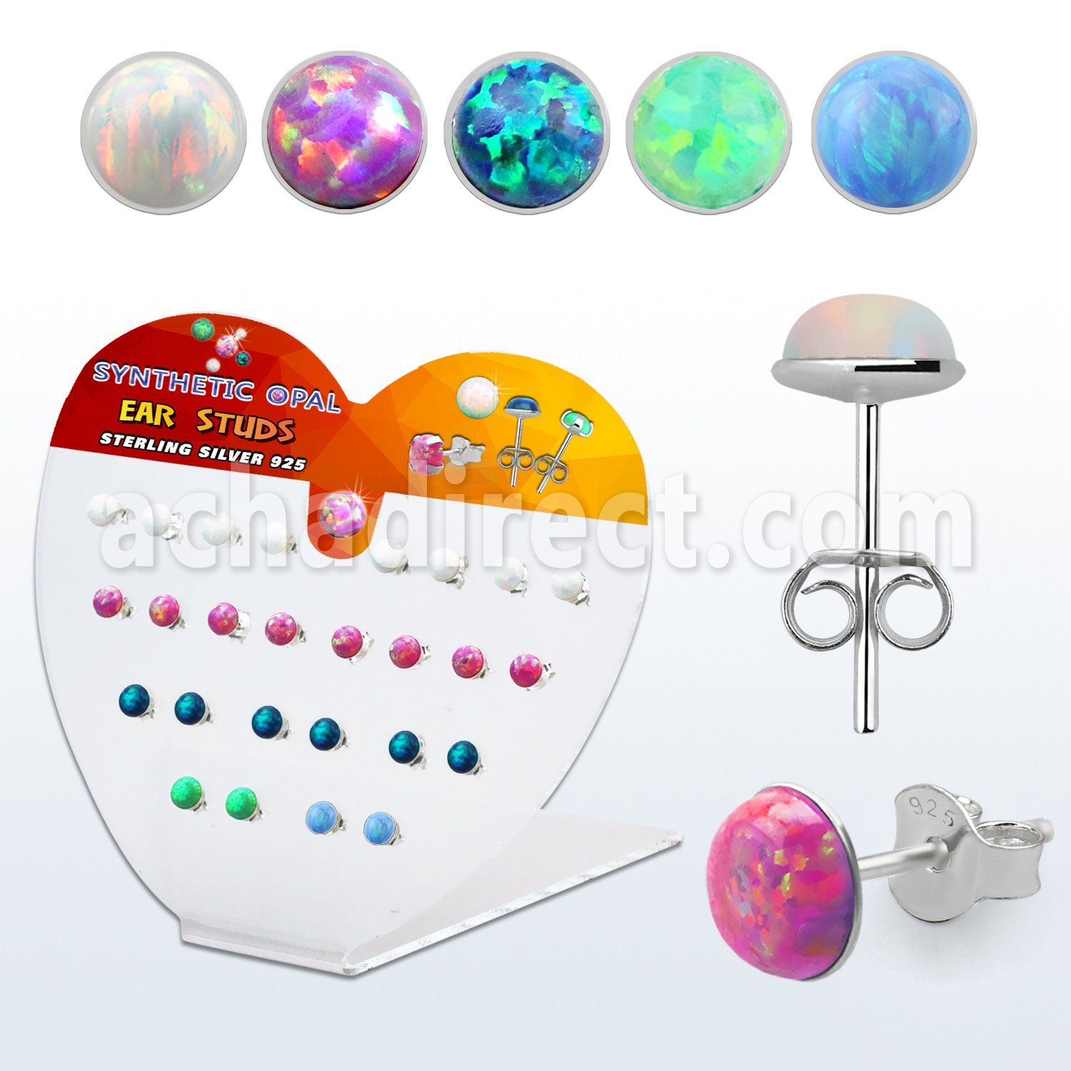 devo5 display w silver ear studs w 5mm synthetic opal top