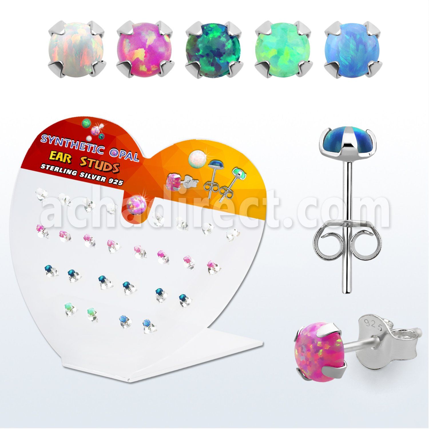 devpo3 display silver ear stud w prong set 3 synthetic opal top