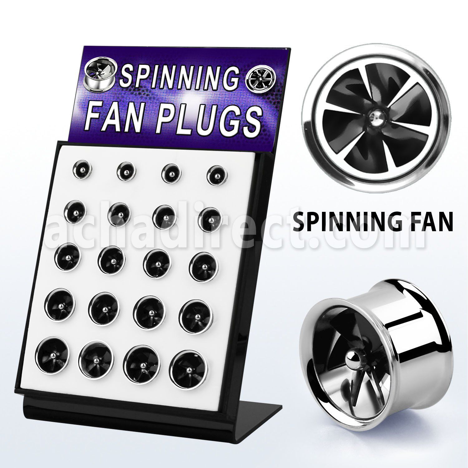 dffat 316l dual flared steel flesh tunnel w anodized fan blade